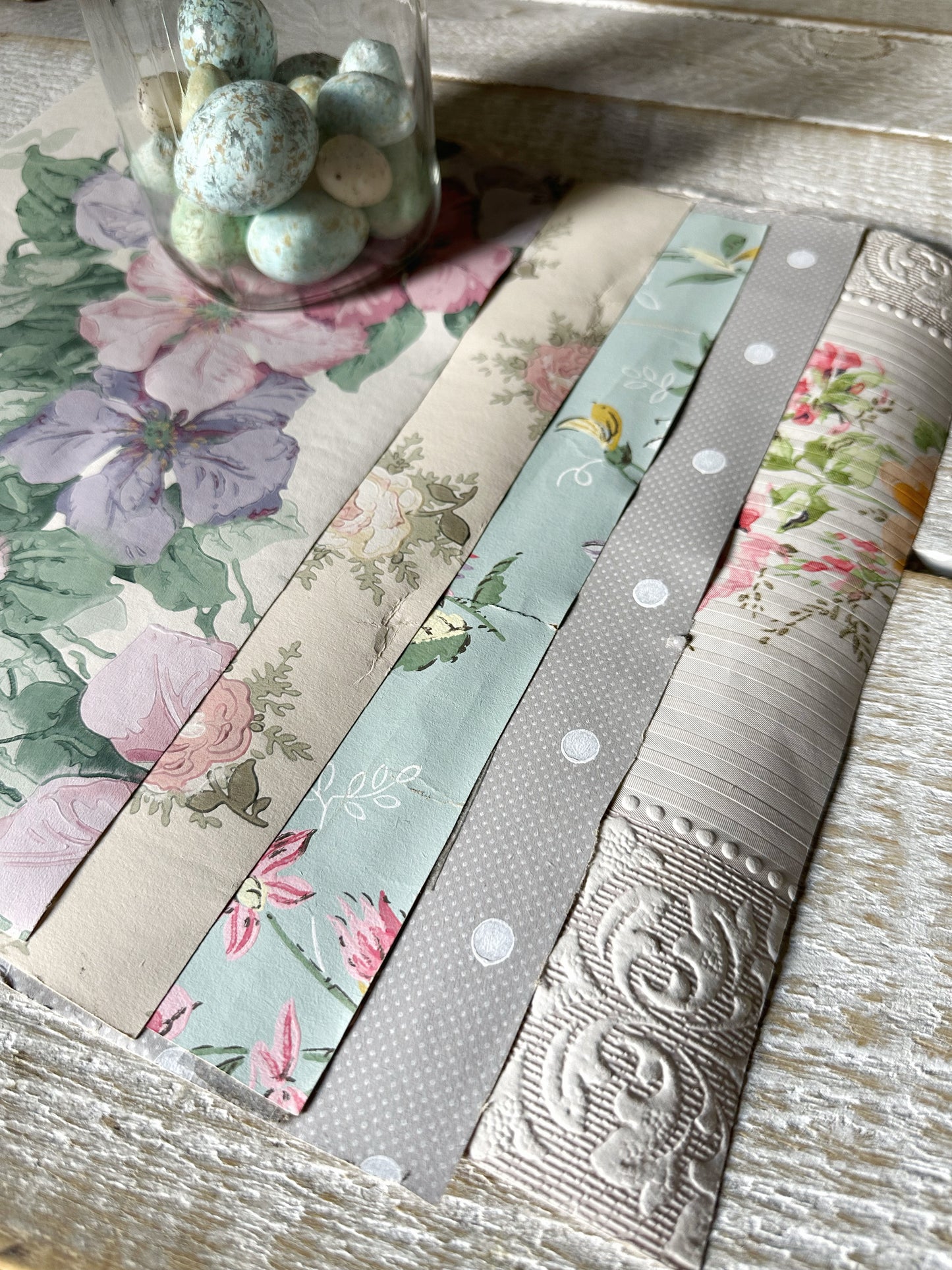 Roll of five A4 pieces of original antique and vintage wallpaper sheets