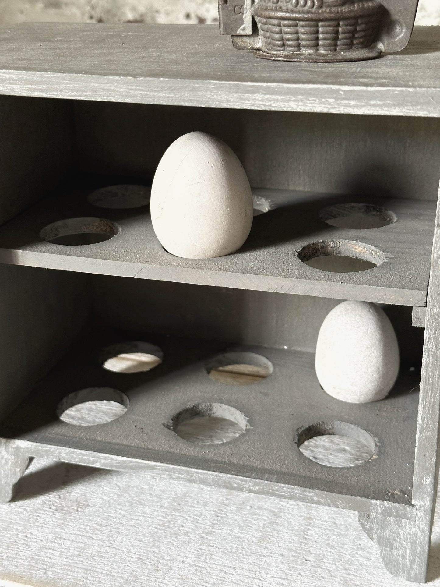 A vintage French chicken wire egg safe or egg cupboard egg holder egg rack