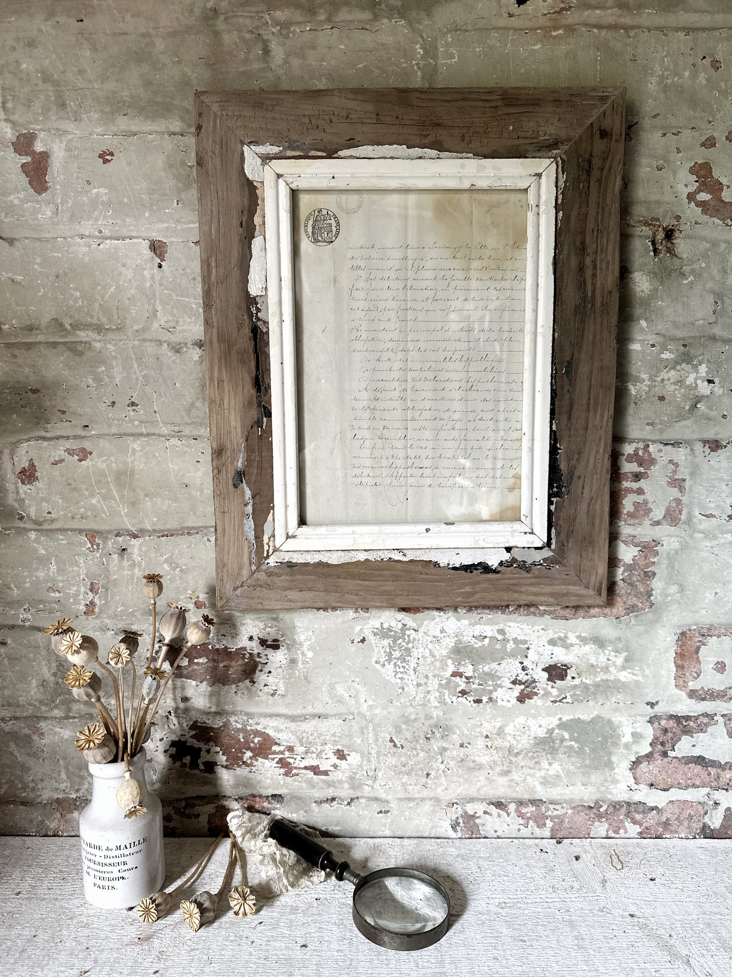 Recycled Wooden Frame with original French letter by Luna Design A4 Rectangle F