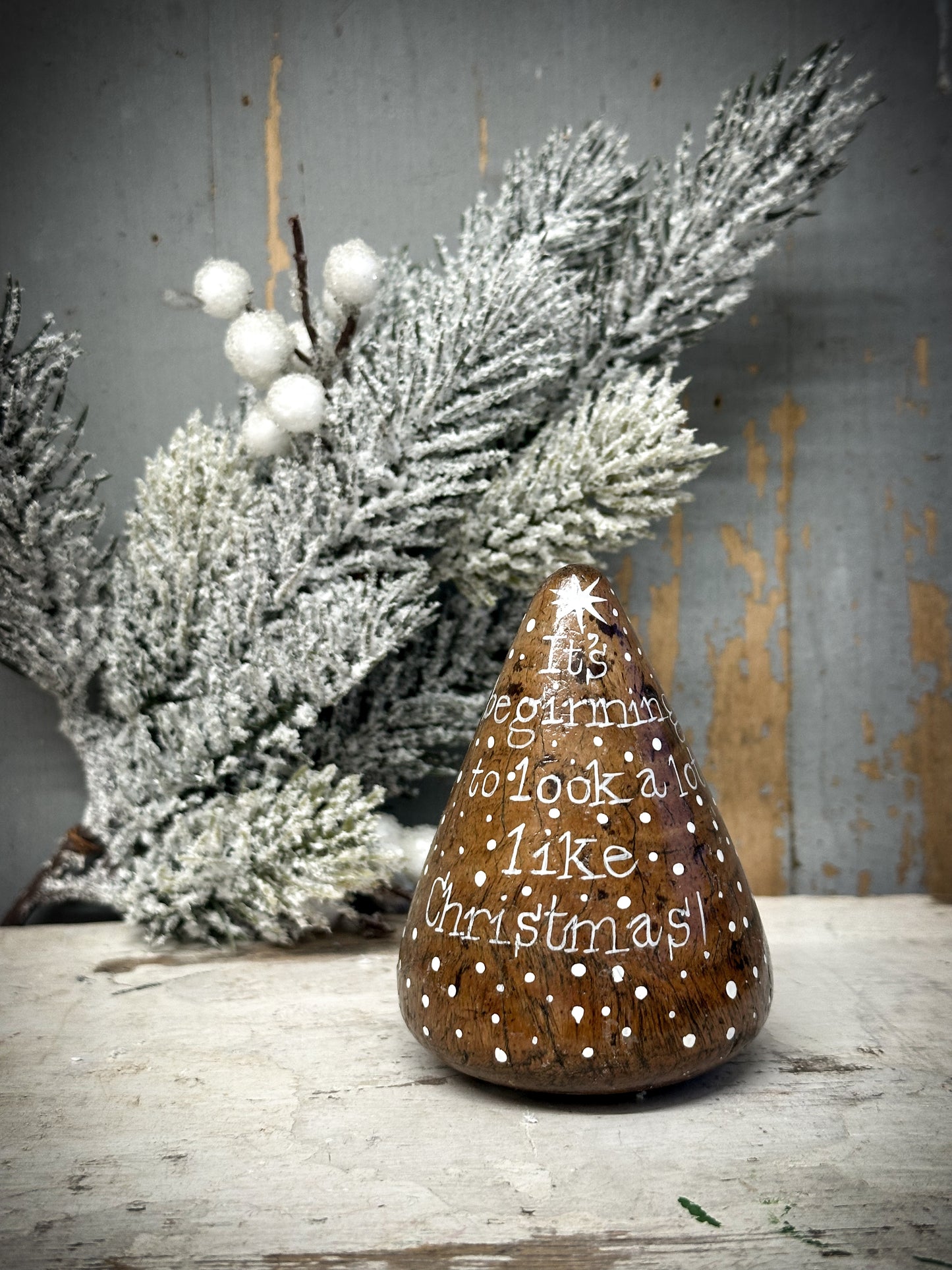 A Large Hand Painted Antique Plumber’s Turnpin “It’s Beginning To Look A Lot Like Christmas”