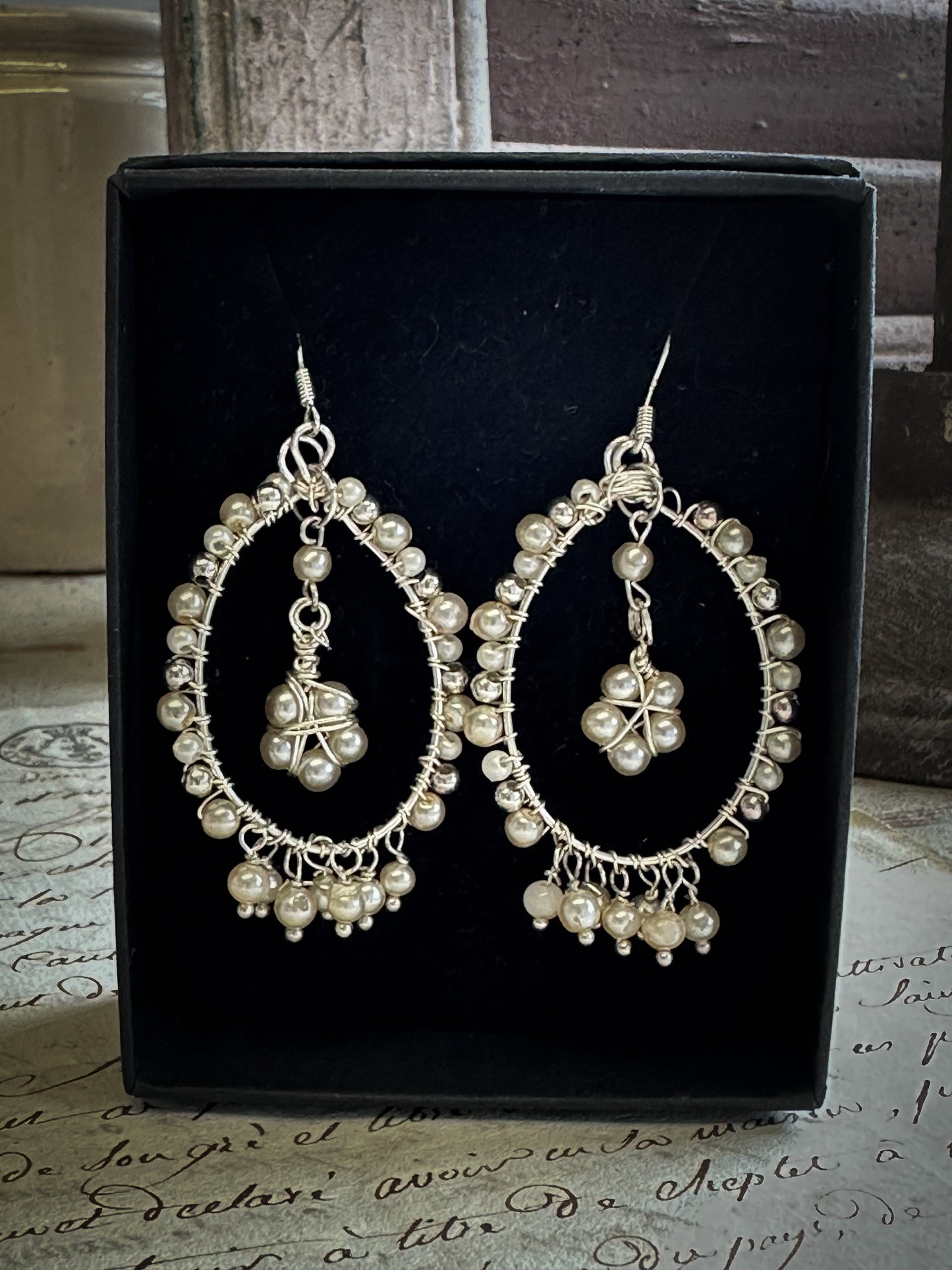 Vintage Pearl beaded Chandelier Daisy Earrings by Jealous Moon Jewellery