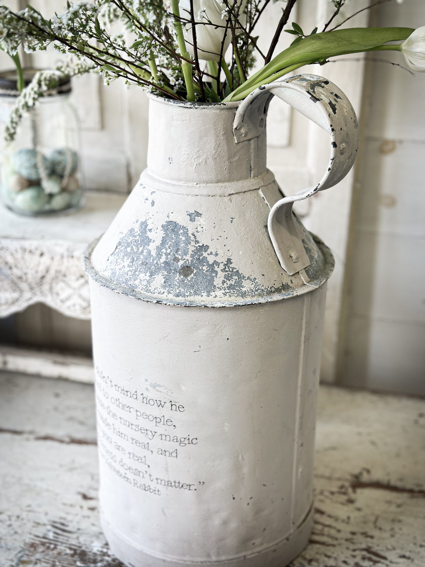 A lovely antique French tin milk churn