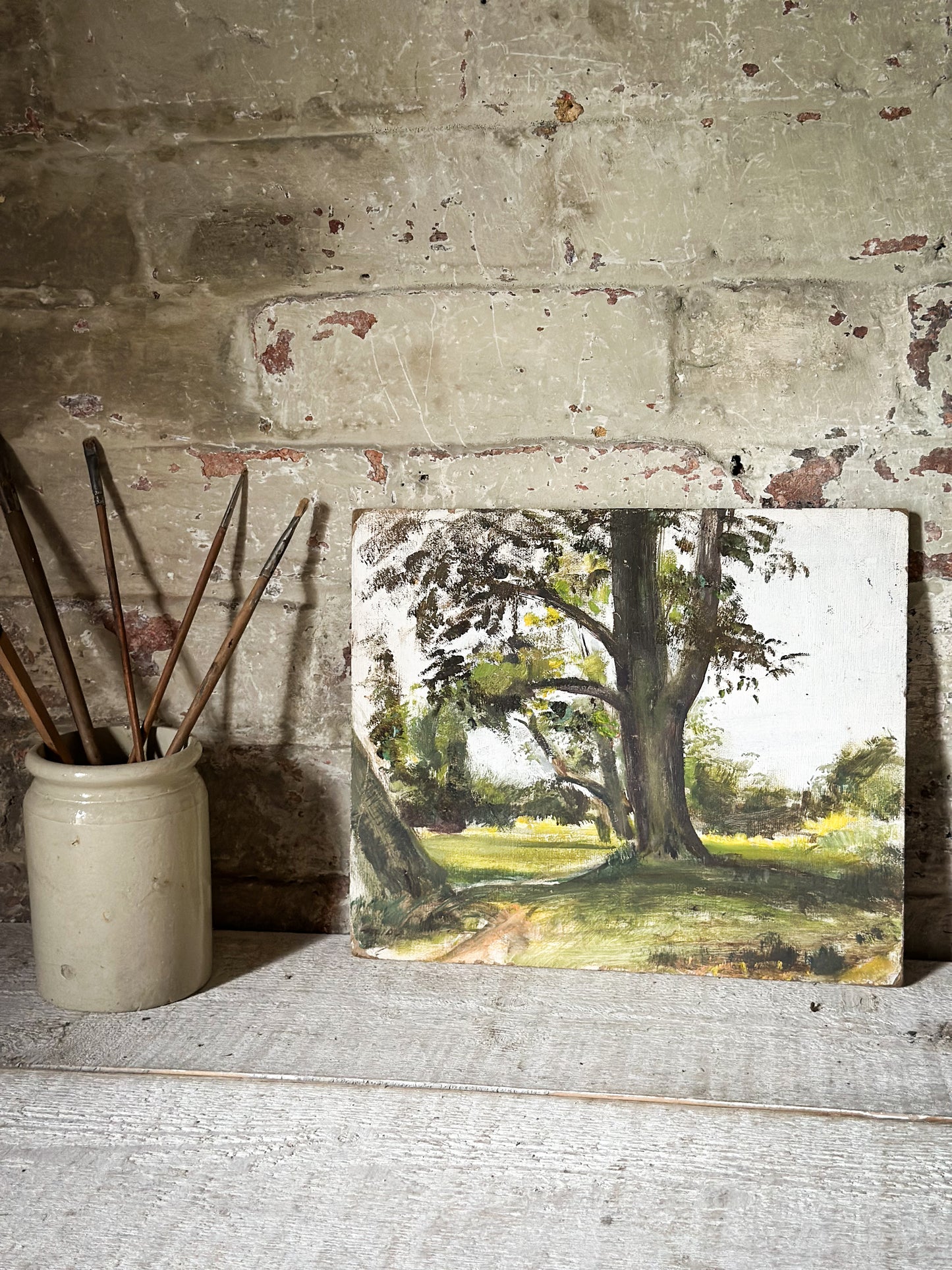Original Vintage Oil Landscape Study on Daler Board – From the Collection of an English Artist Living in Normandy