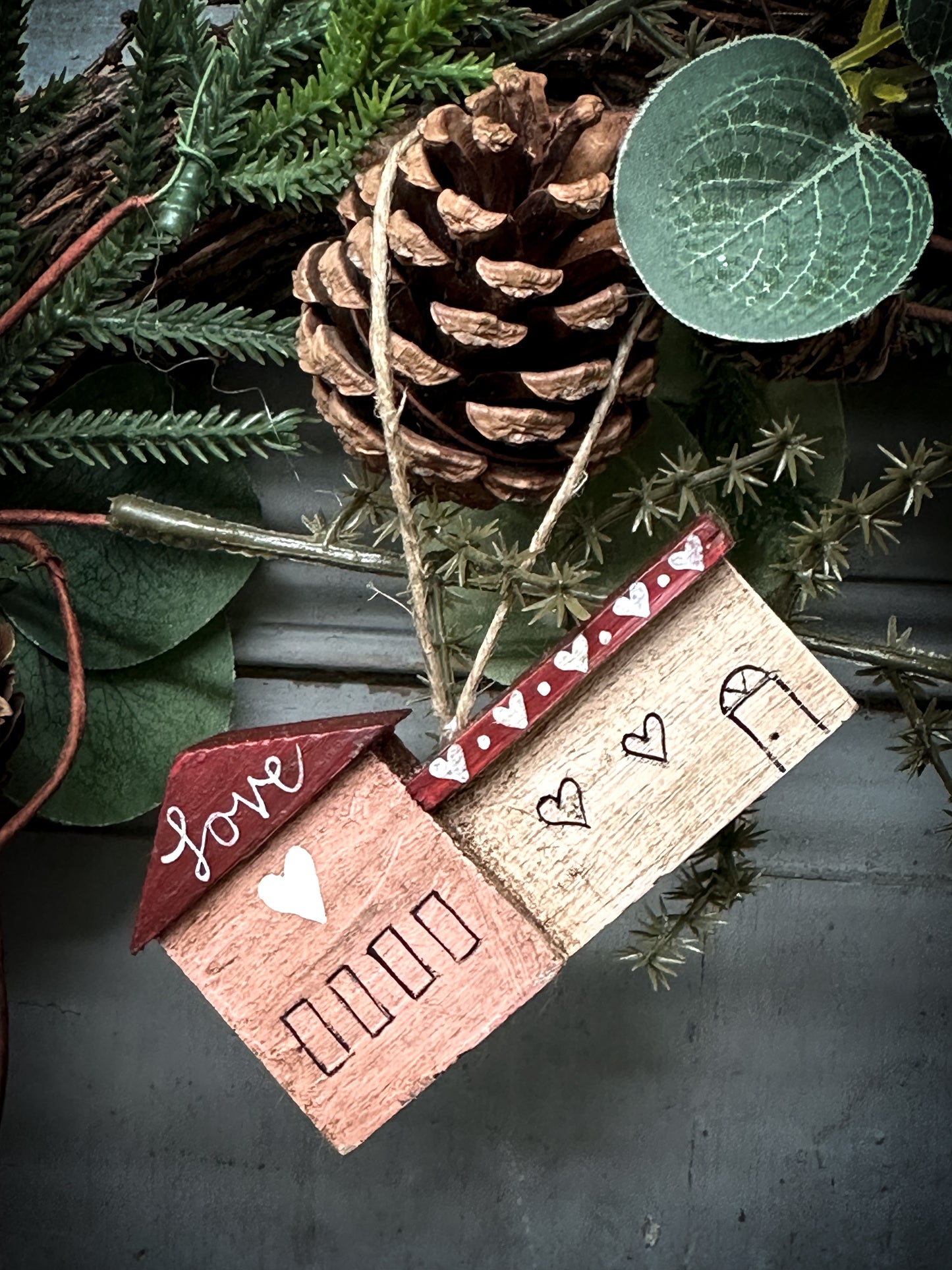 A Hanging Vintage German Erzgebirge Putz Wooden Village House