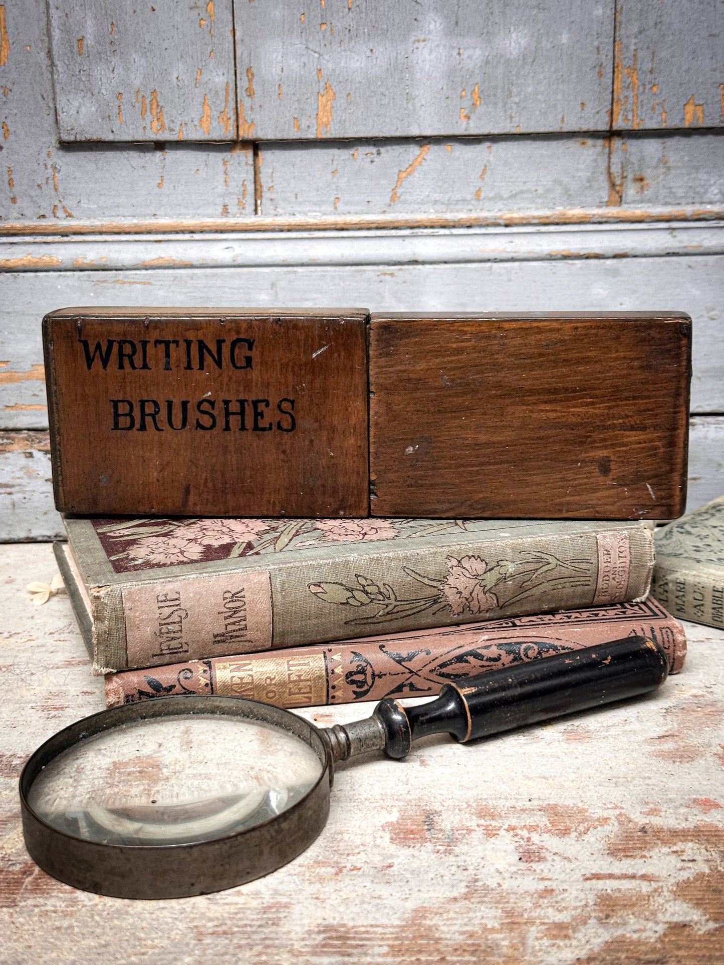 Antique Wooden Writing Brush Box – Hand-Painted Lettering | Typography & Stationery Collectors