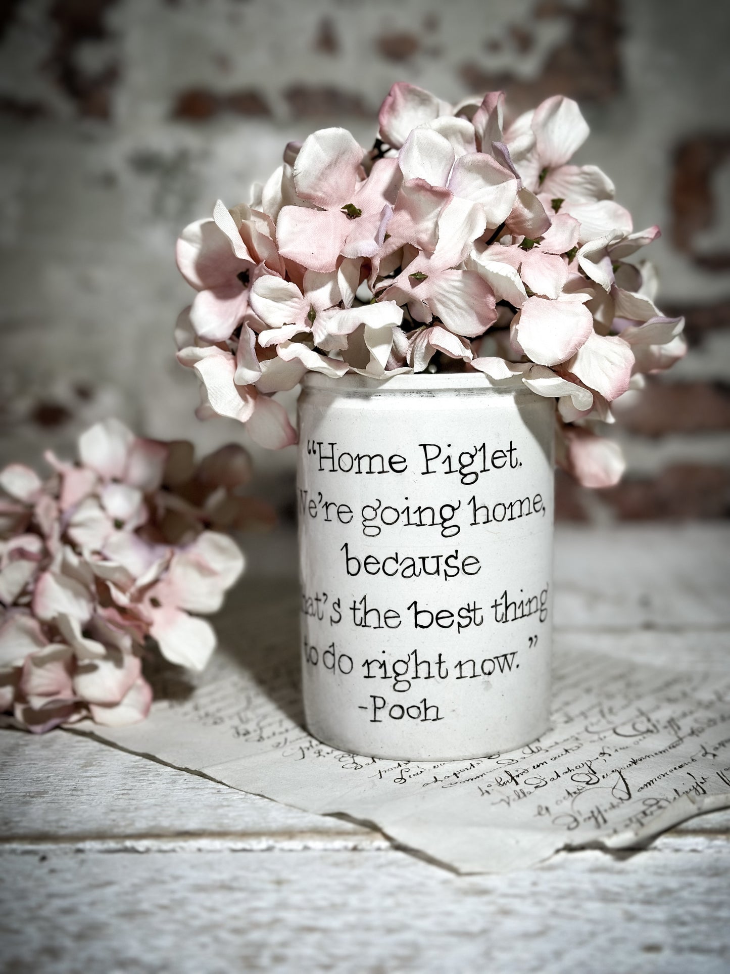 An Antique Jar with a Hand Painted Inspirational Quote