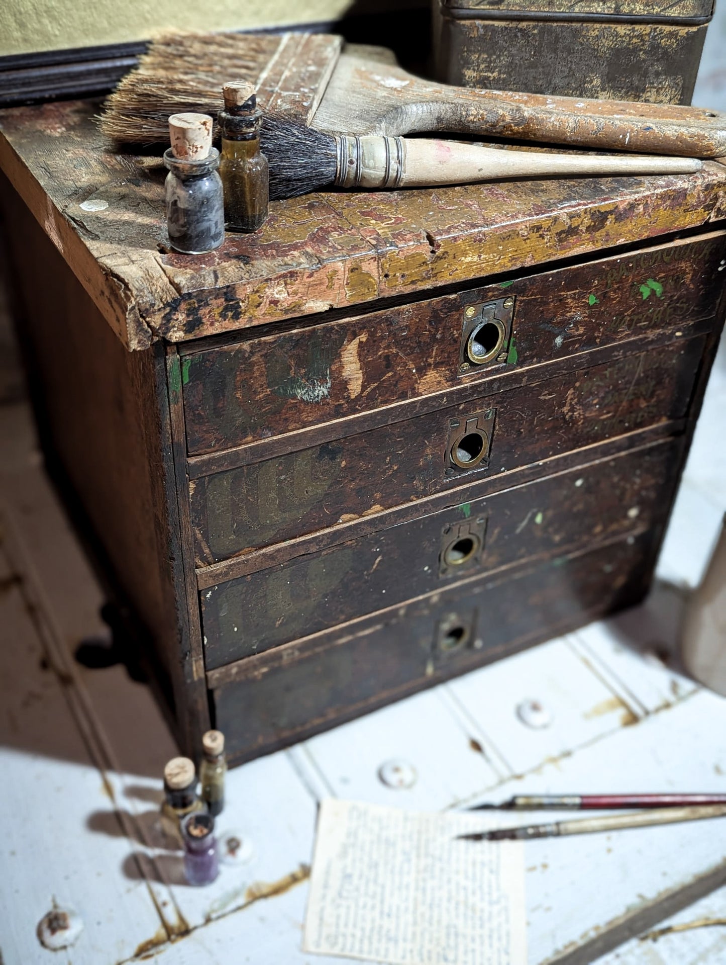 A Wonderful Antique Bicycle Shop Repair Kit Advertising Mini Drawers