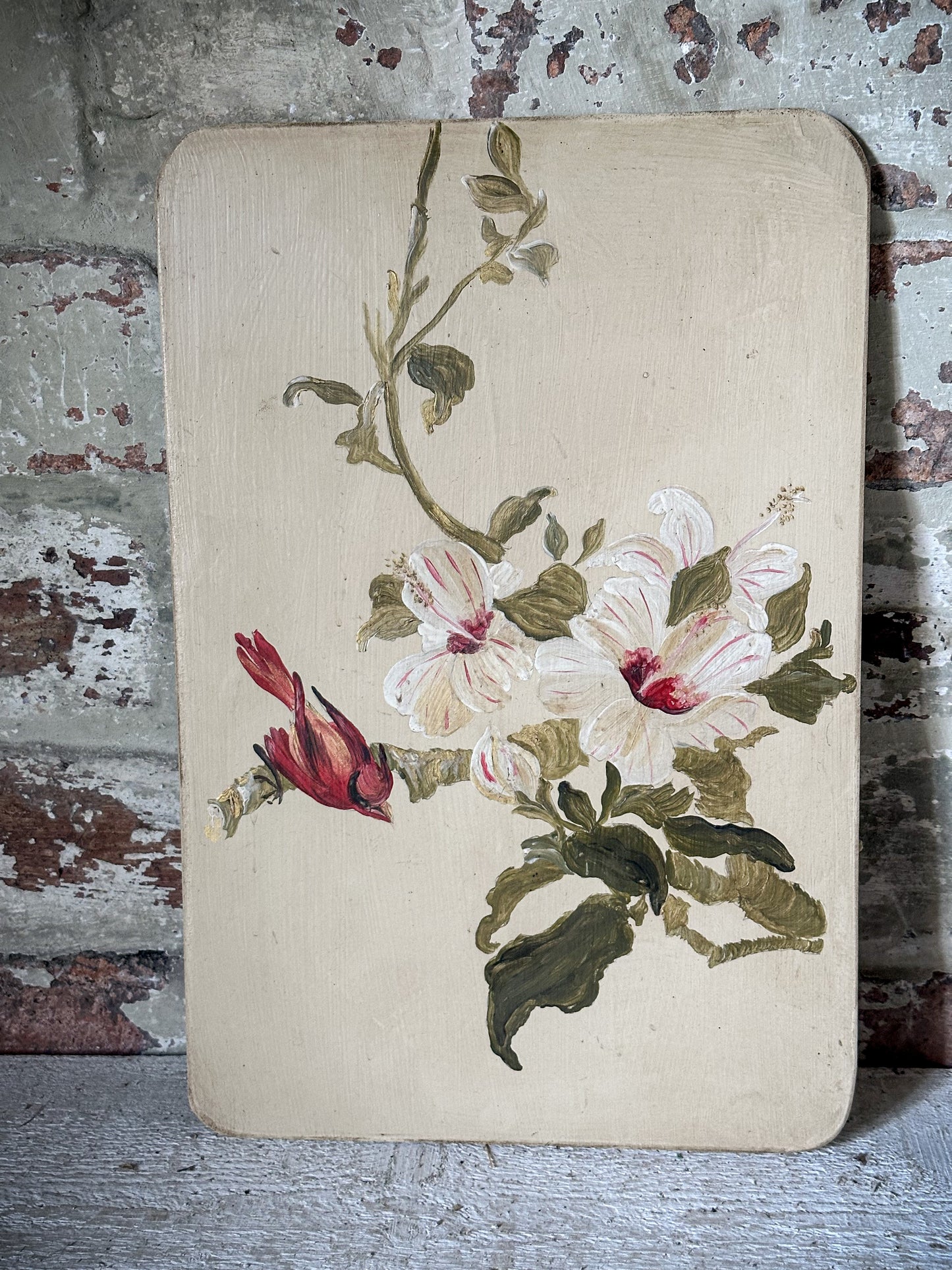 A Beautiful pair of Painted Panels with Hibiscus Flowers and Birds