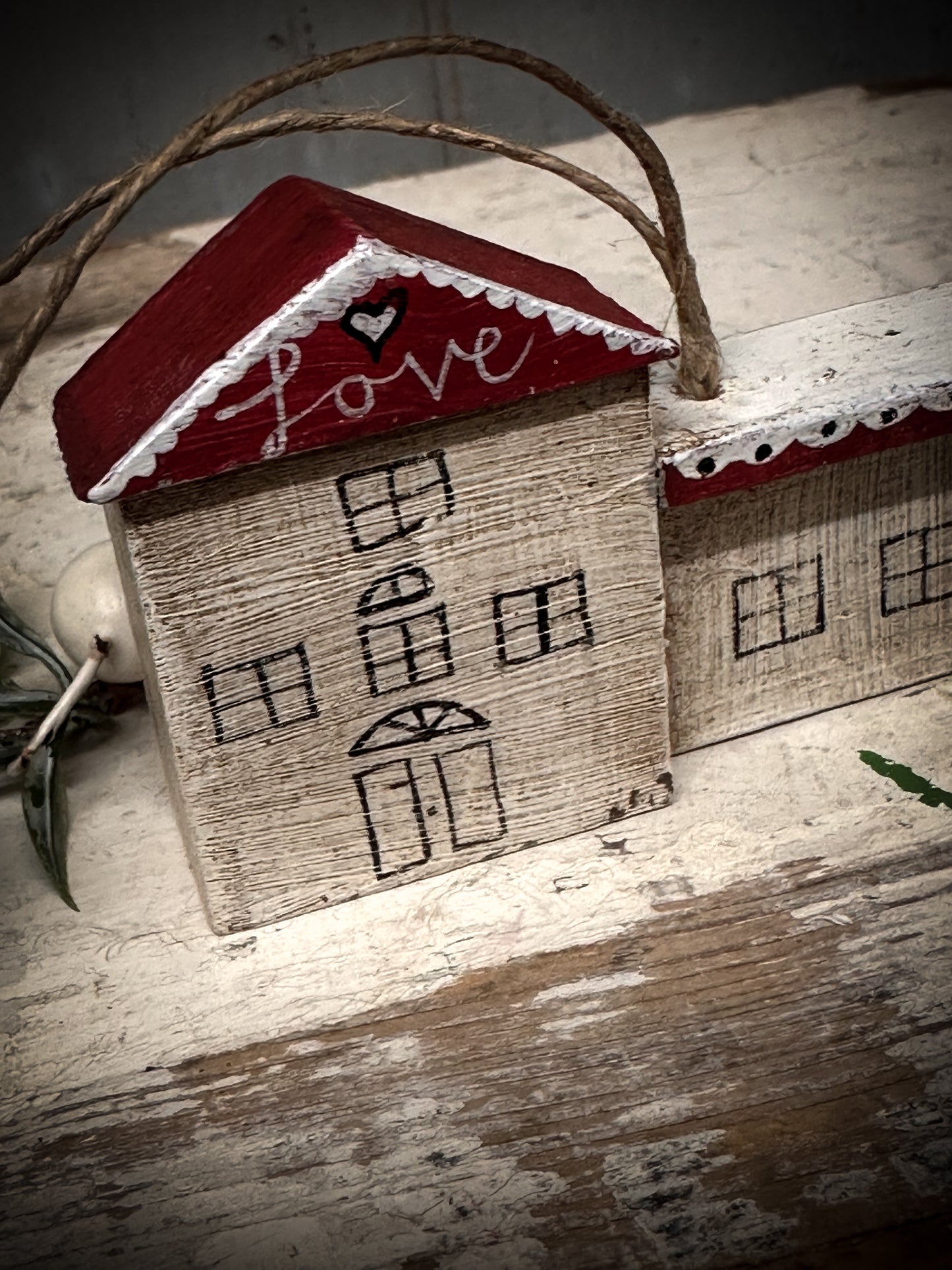 A Hanging Vintage German Erzgebirge Putz Wooden Village House