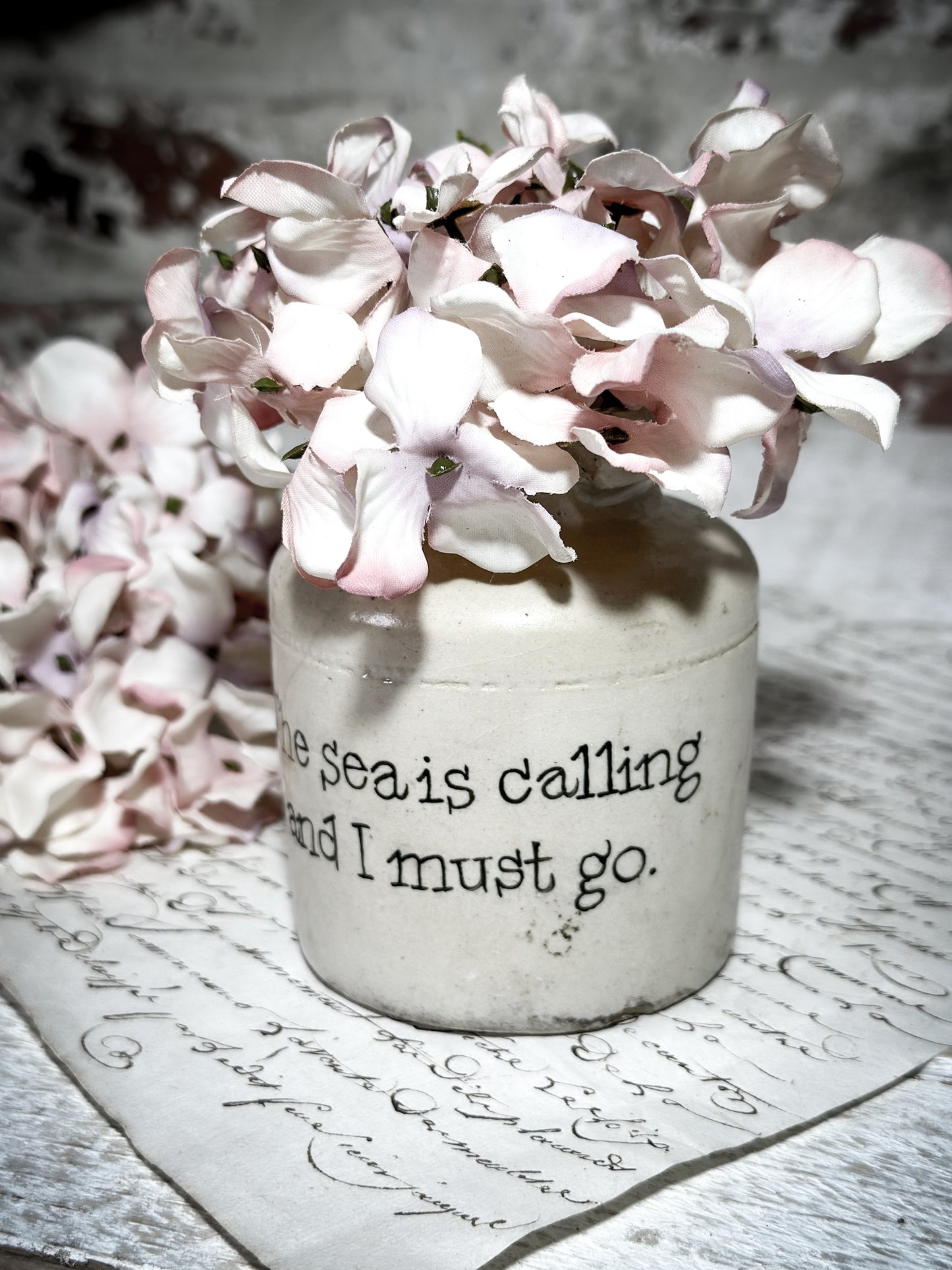 An Antique Caviar Vase Jar with a Hand Painted Inspirational Quote