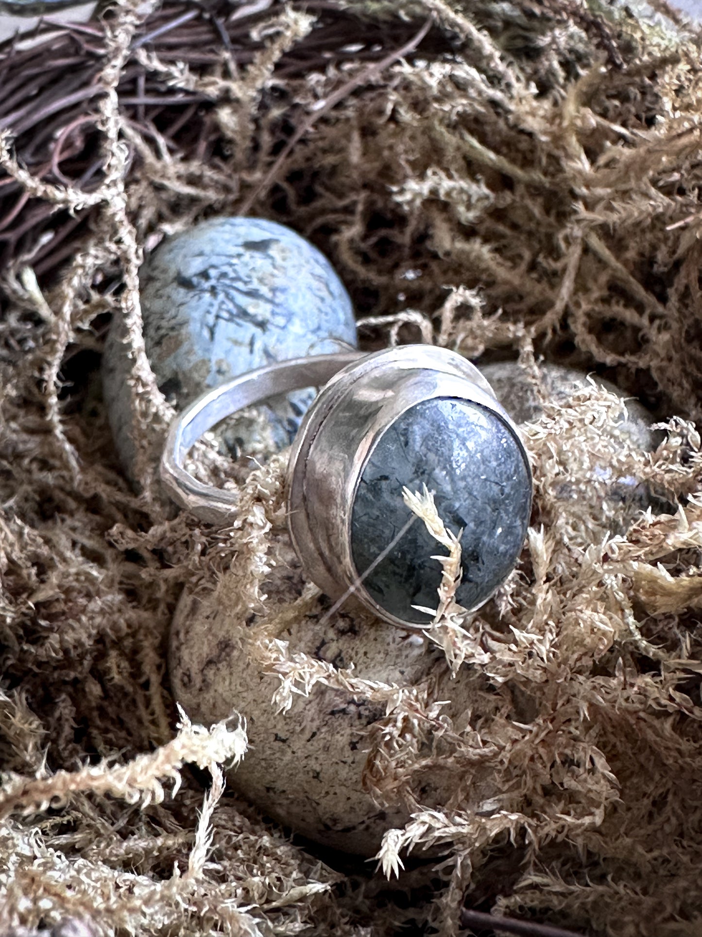 Moonlit Tourmaline Ring – Natural Tourmalinated Quartz in Sterling Silver