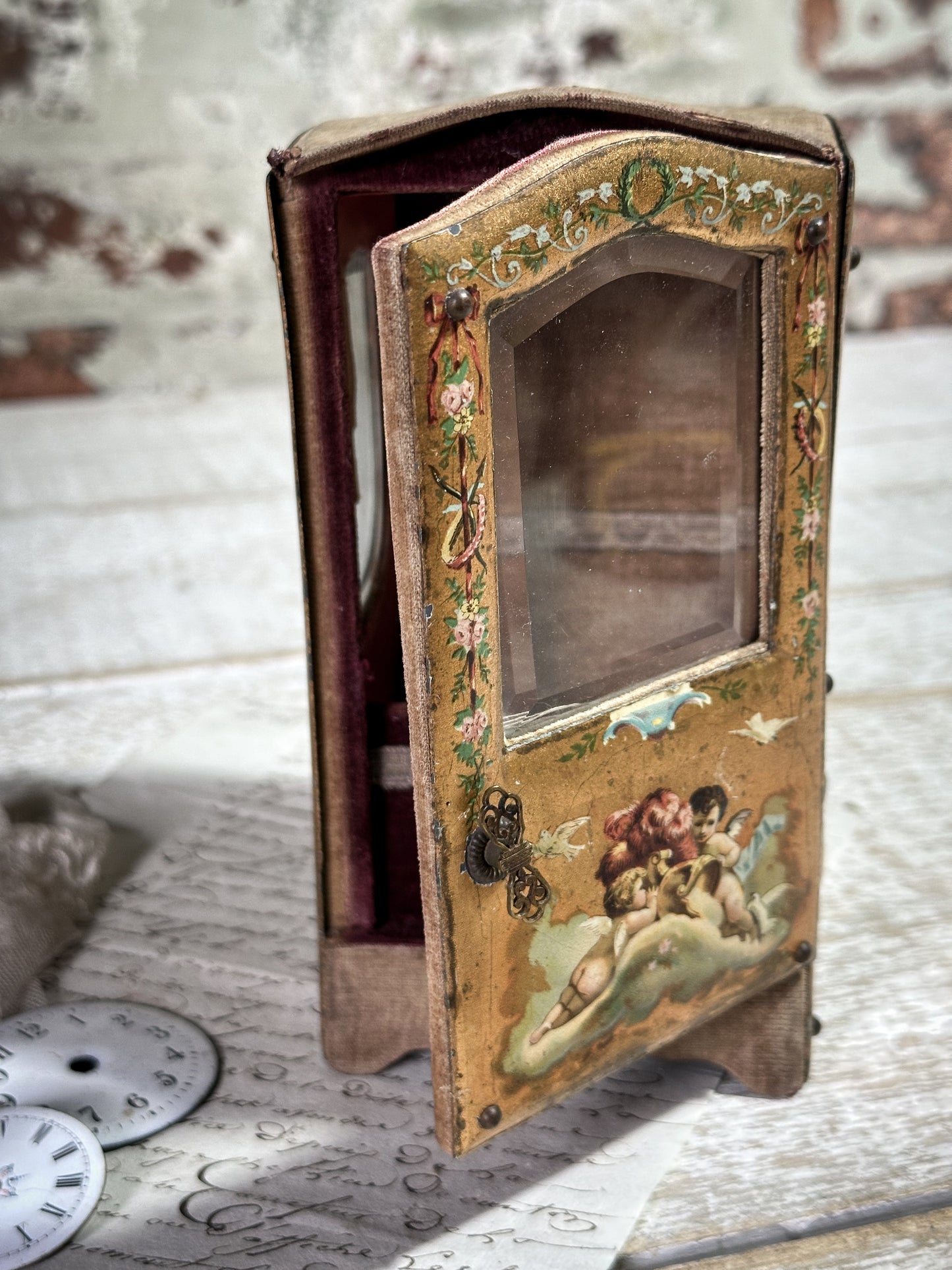 Antique 19th Century French Miniature Vernis Martin Vitrine