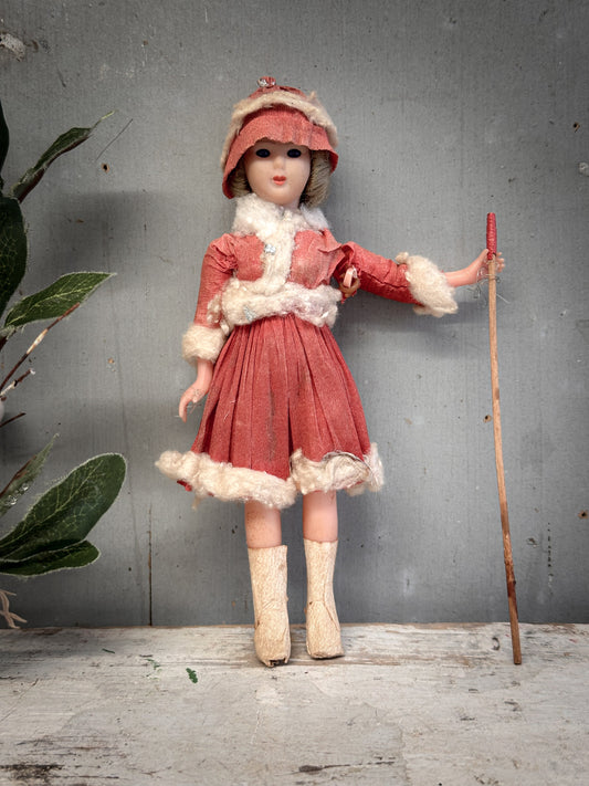 Mid-20th Century German Crepe-Paper Winter Girl Skier With oral provenance linking her to the Bletchley Museum collection