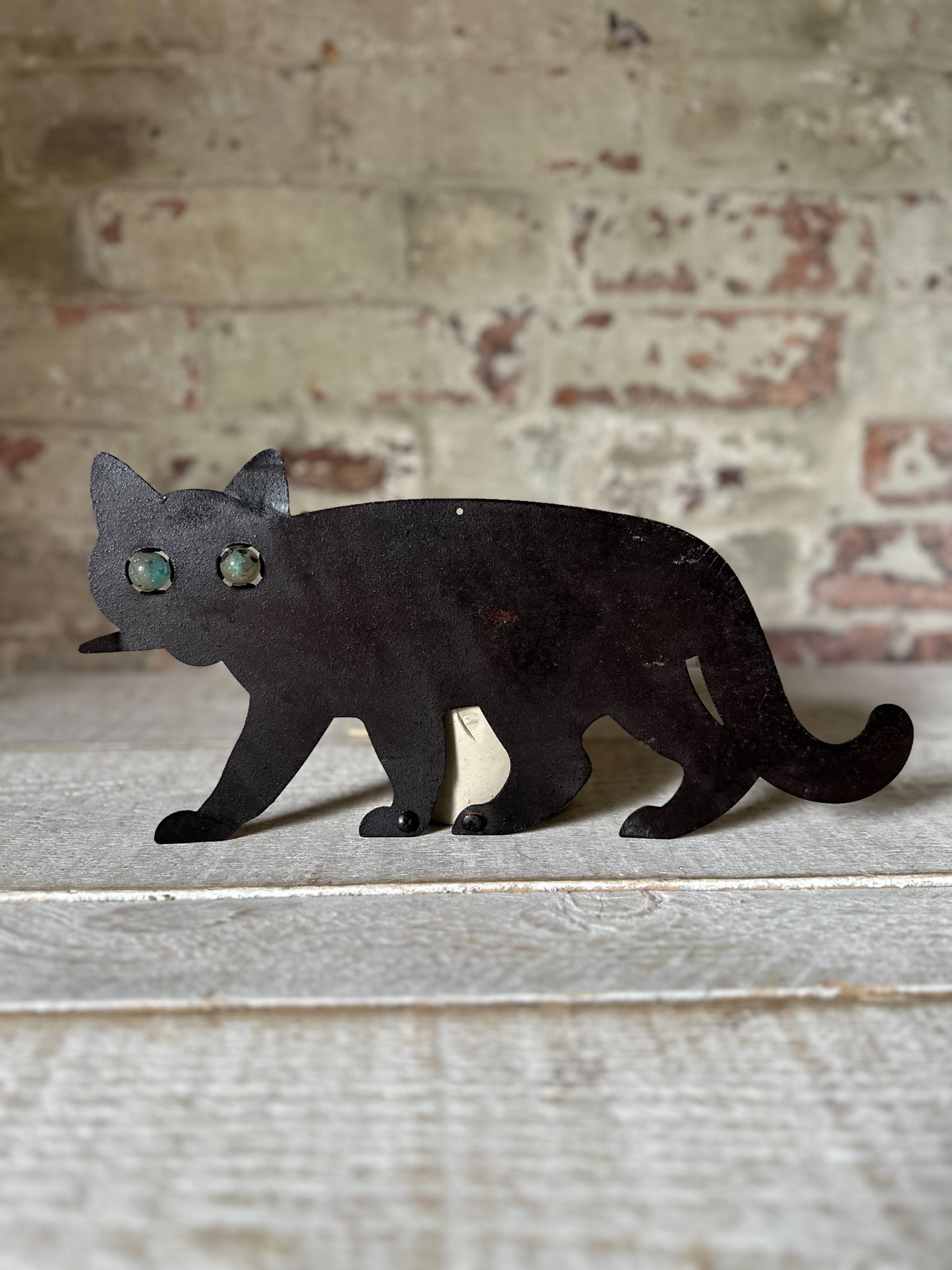 Antique Edwardian Black Cat Bird Scarer with Glass Eyes