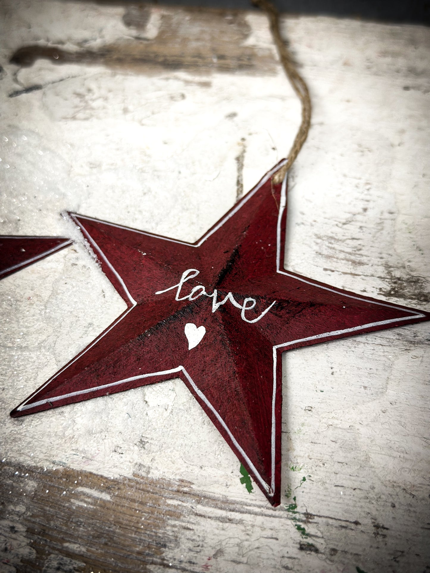 A Large Red Tin Barn Star Christmas Decoration “Love”