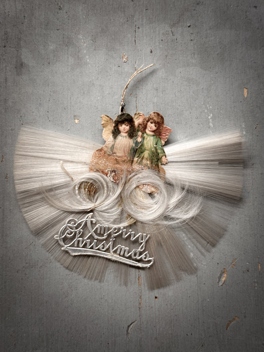 Antique German Spun-Glass Fan Ornament with Angels & Spun-Glass Rosettes (c. 1890–1910)