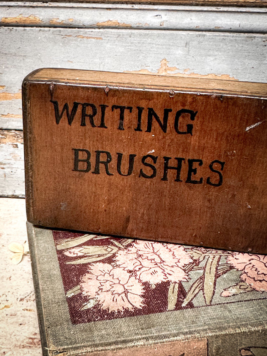 Antique Wooden Writing Brush Box – Hand-Painted Lettering | Typography & Stationery Collectors