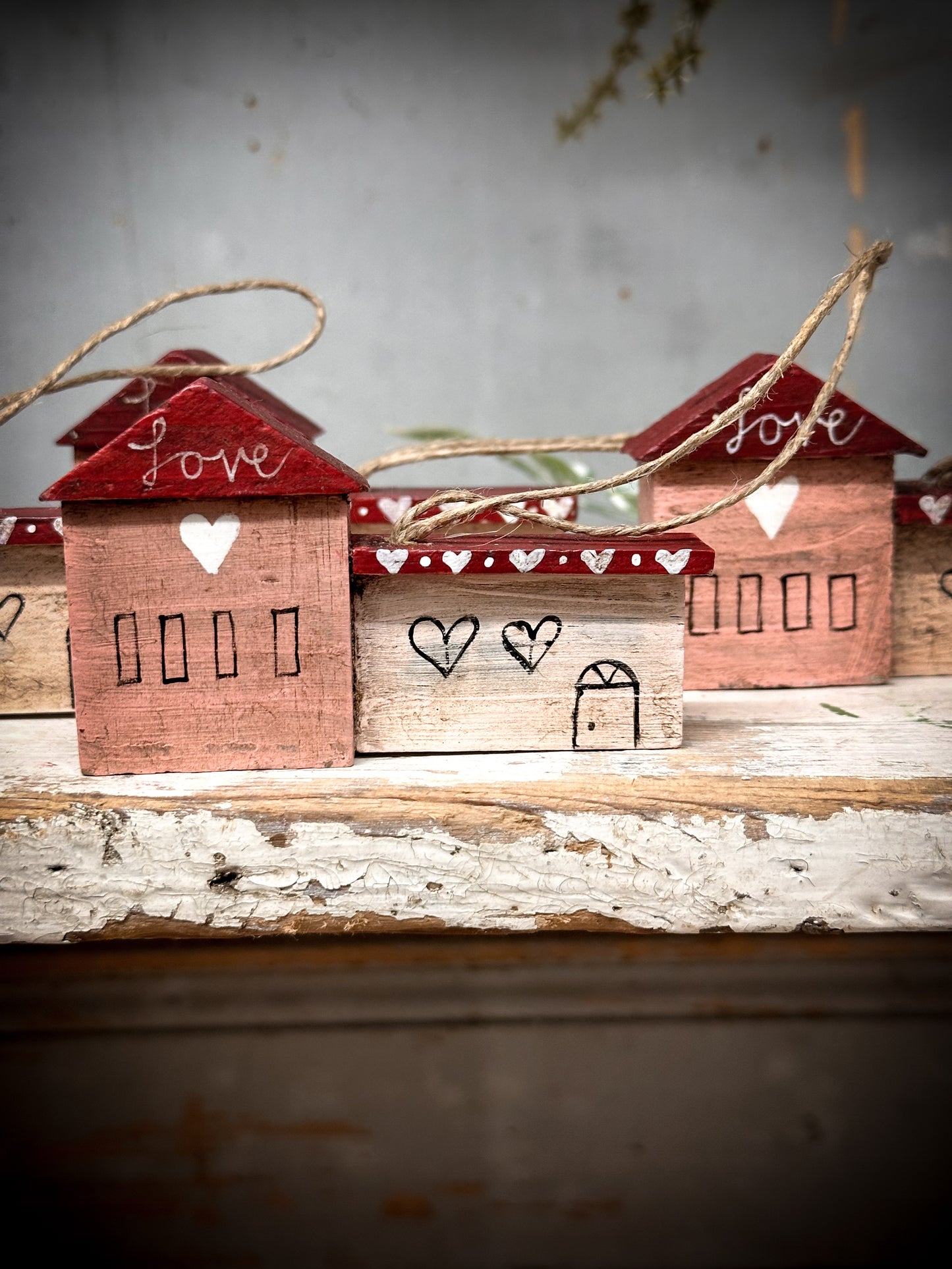 A Hanging Vintage German Erzgebirge Putz Wooden Village House