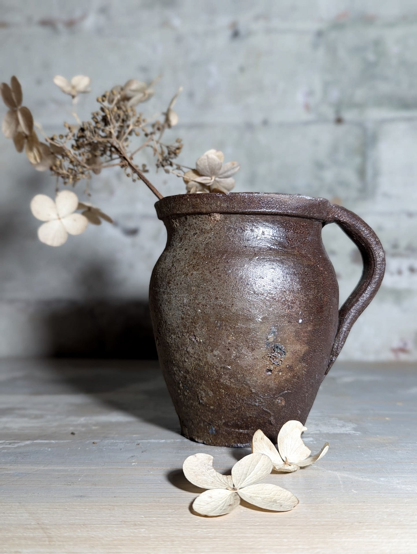 A lovely Primitive French Antique Black Pottery water jug