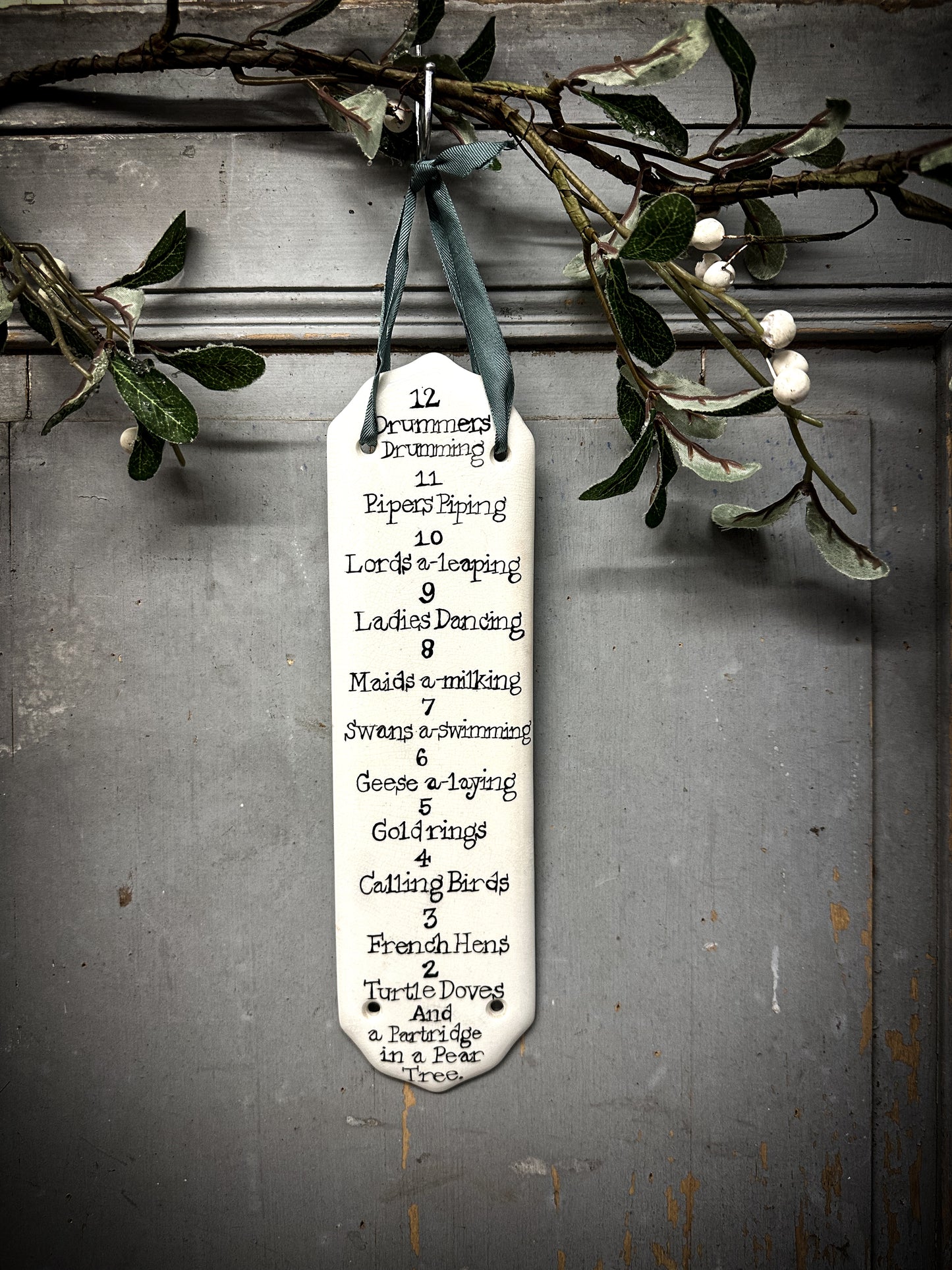 Twelve Days of Christmas Ironstone Door Plate Hanger
