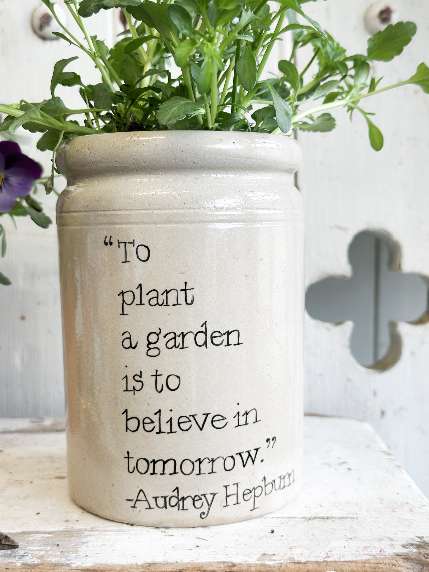 “To Plant a Garden” Large Painted Stoneware Pot