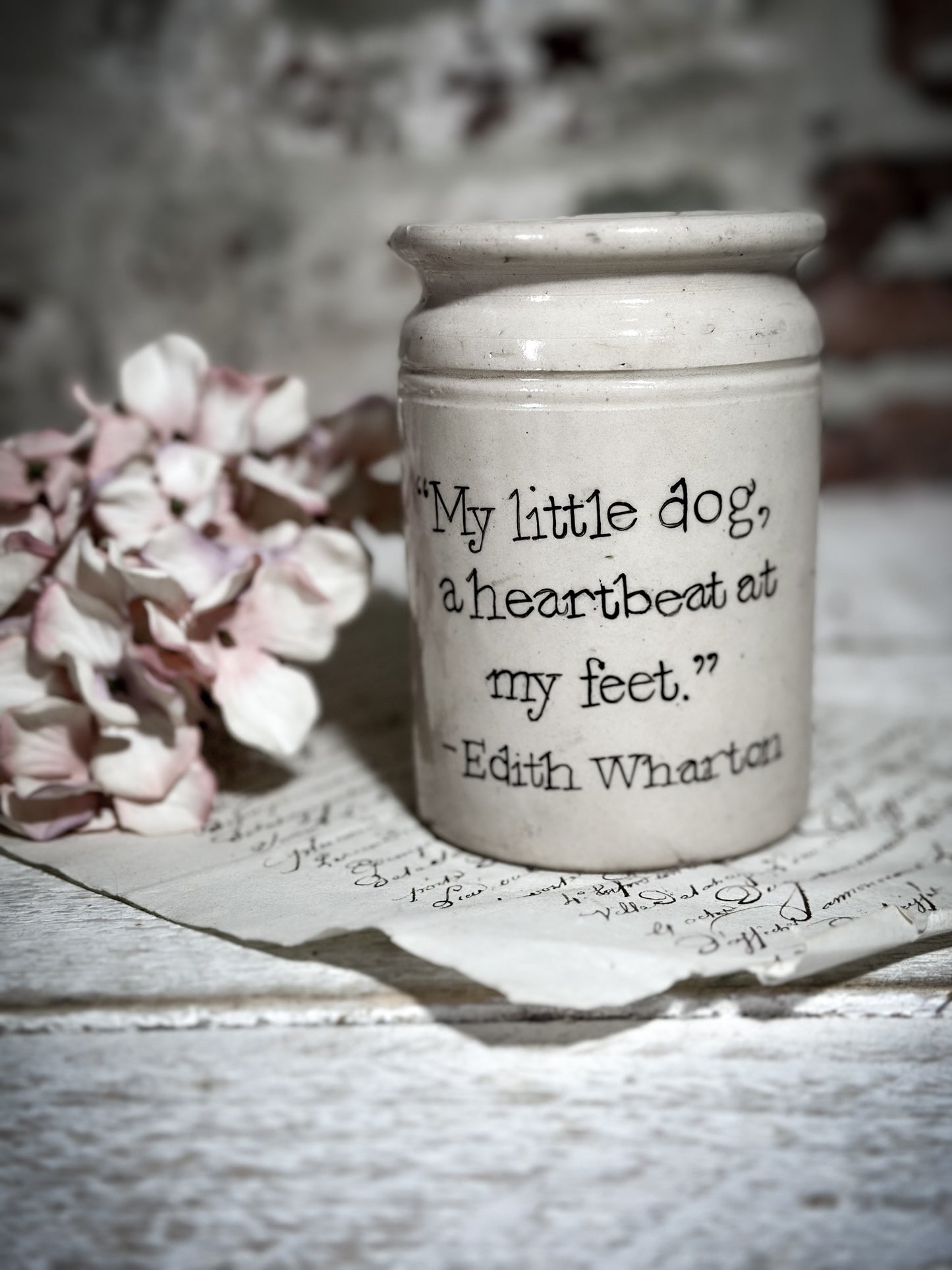 An Antique Jar with a Hand Painted Inspirational Quote