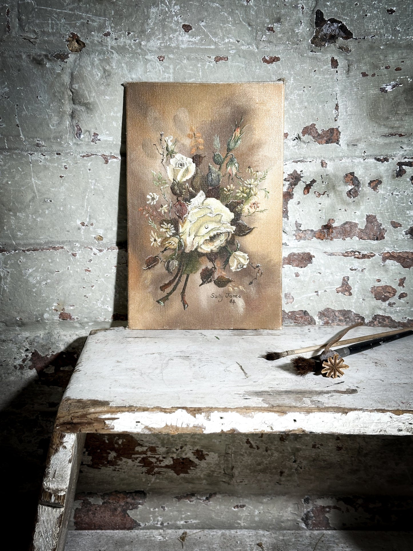 A Vintage Oil on board Flower Painting