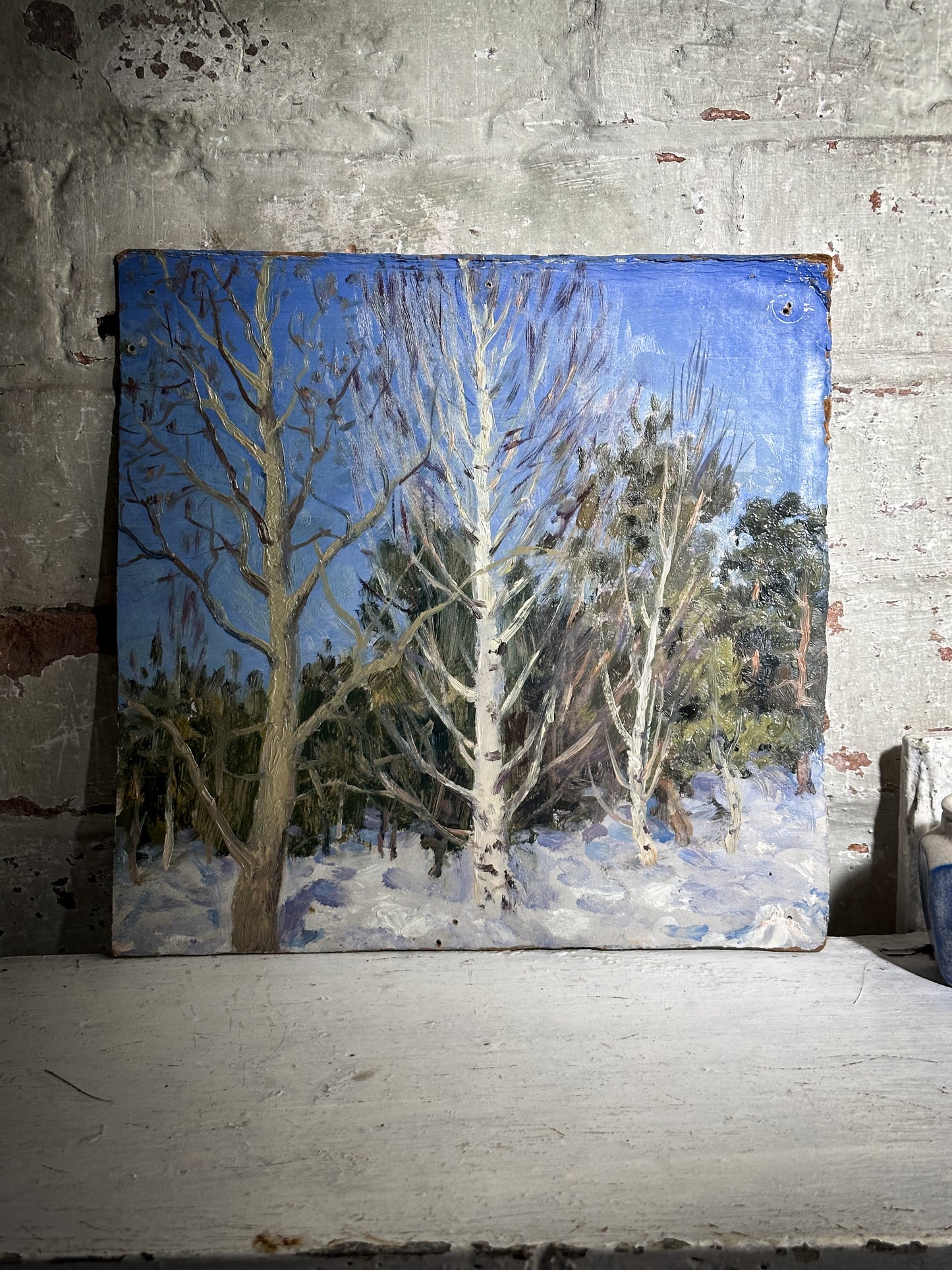 A Vintage Winter Landscape Oil on Board Painting