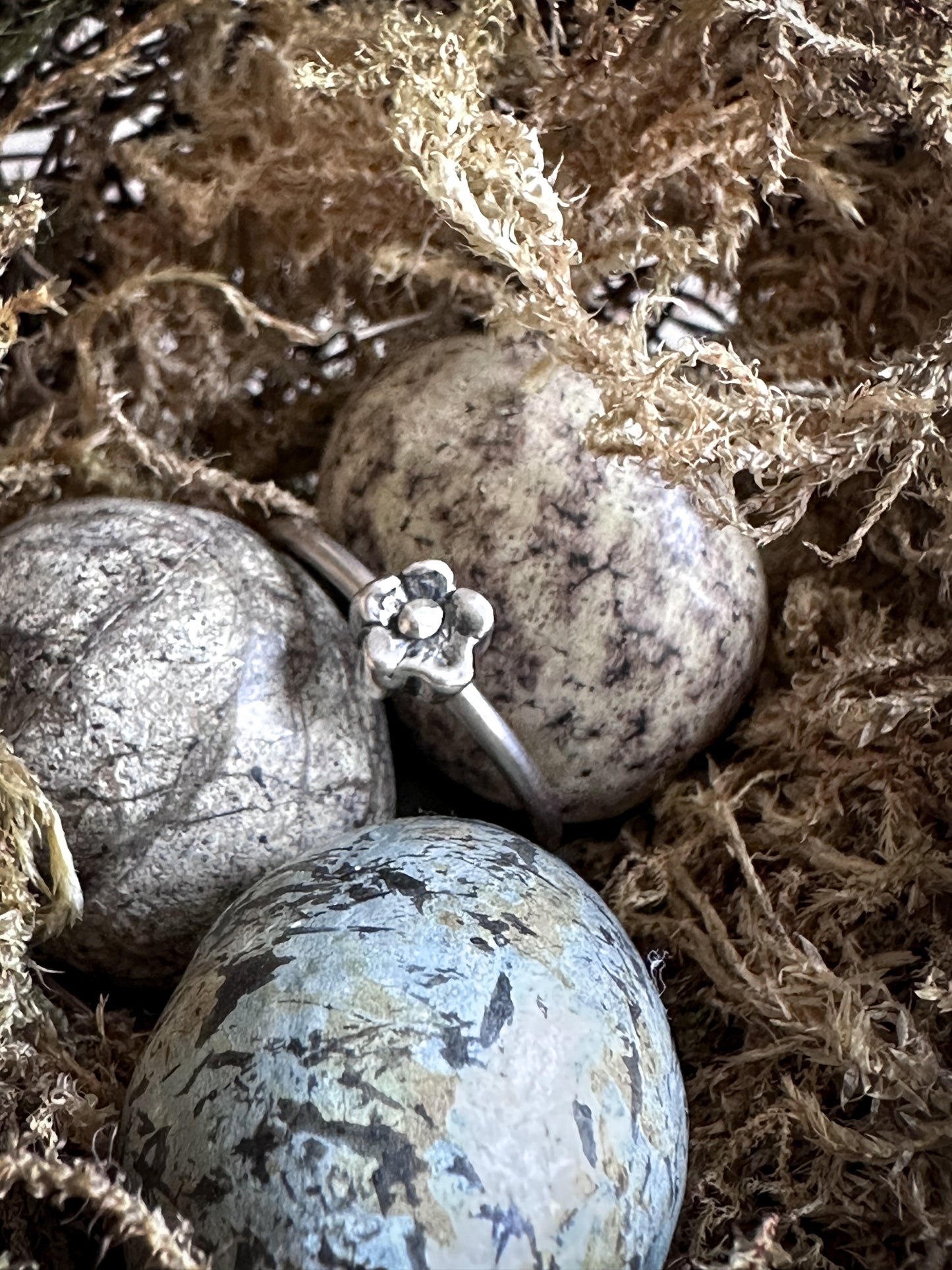 Moonlit Blossom Ring – Fine Silver Flower Stacker