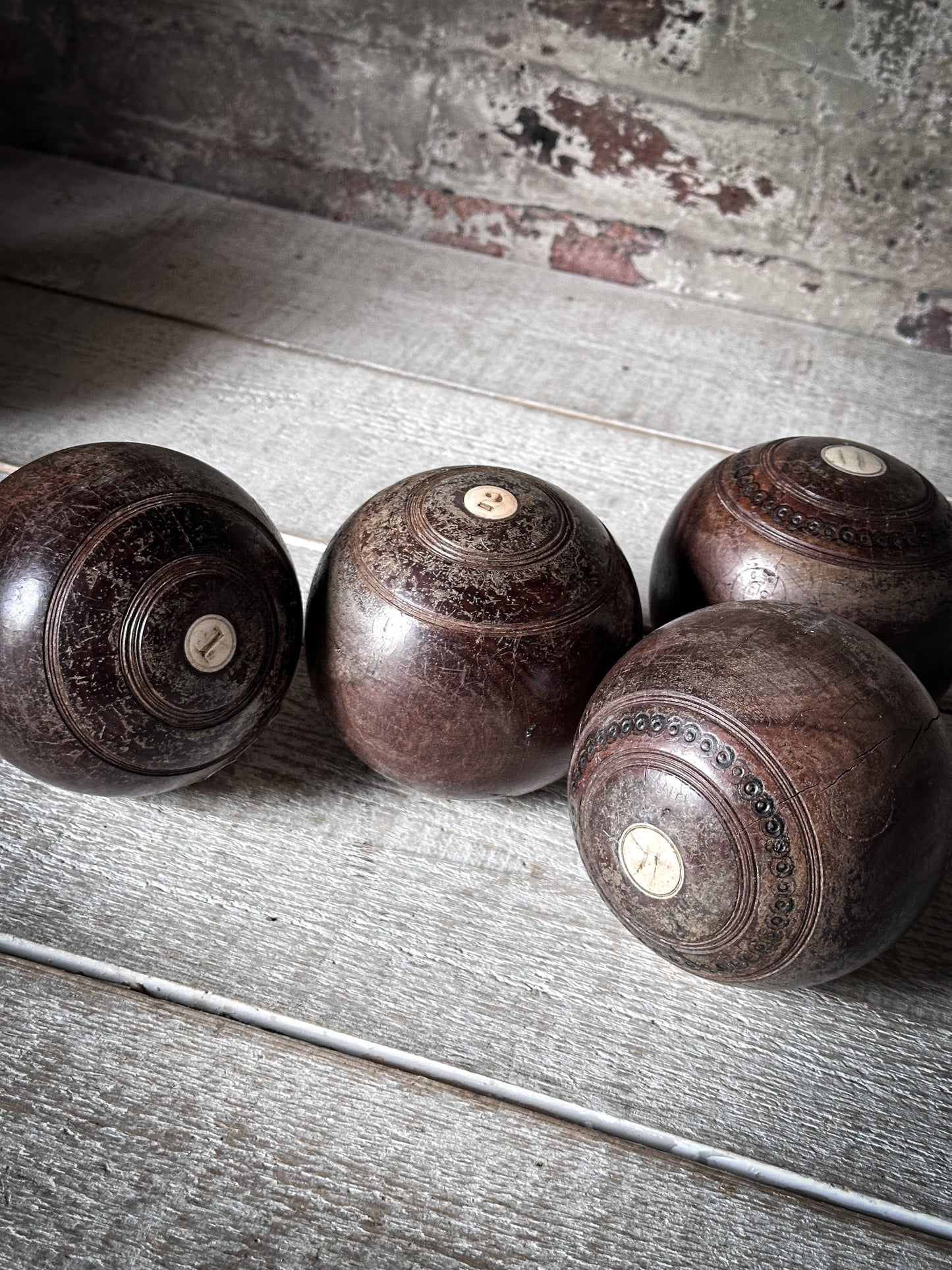 Antique Lignum Vitae Lawn Bowls – Set of Four