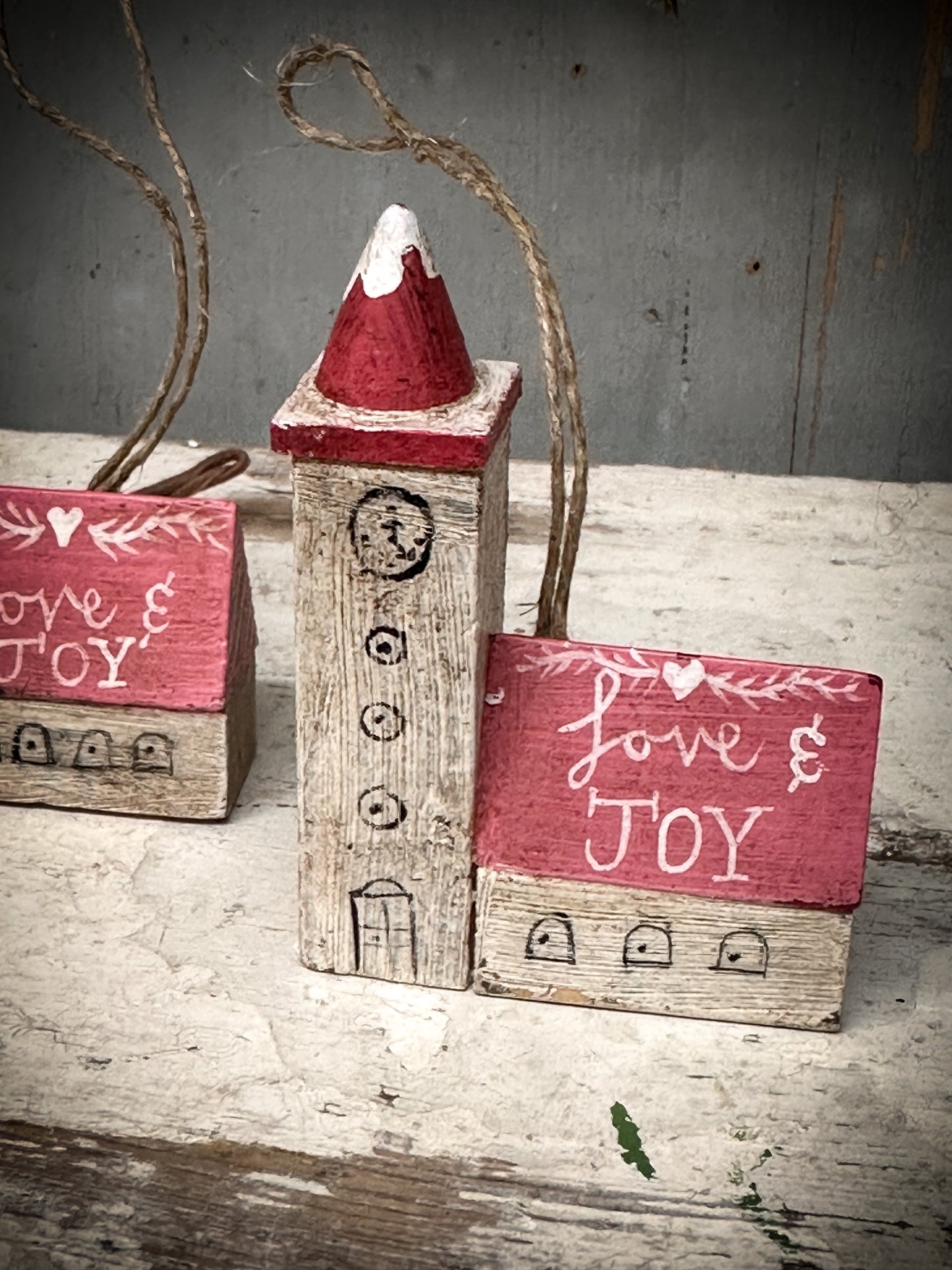 A Hanging Vintage German Erzgebirge Putz Wooden Village House