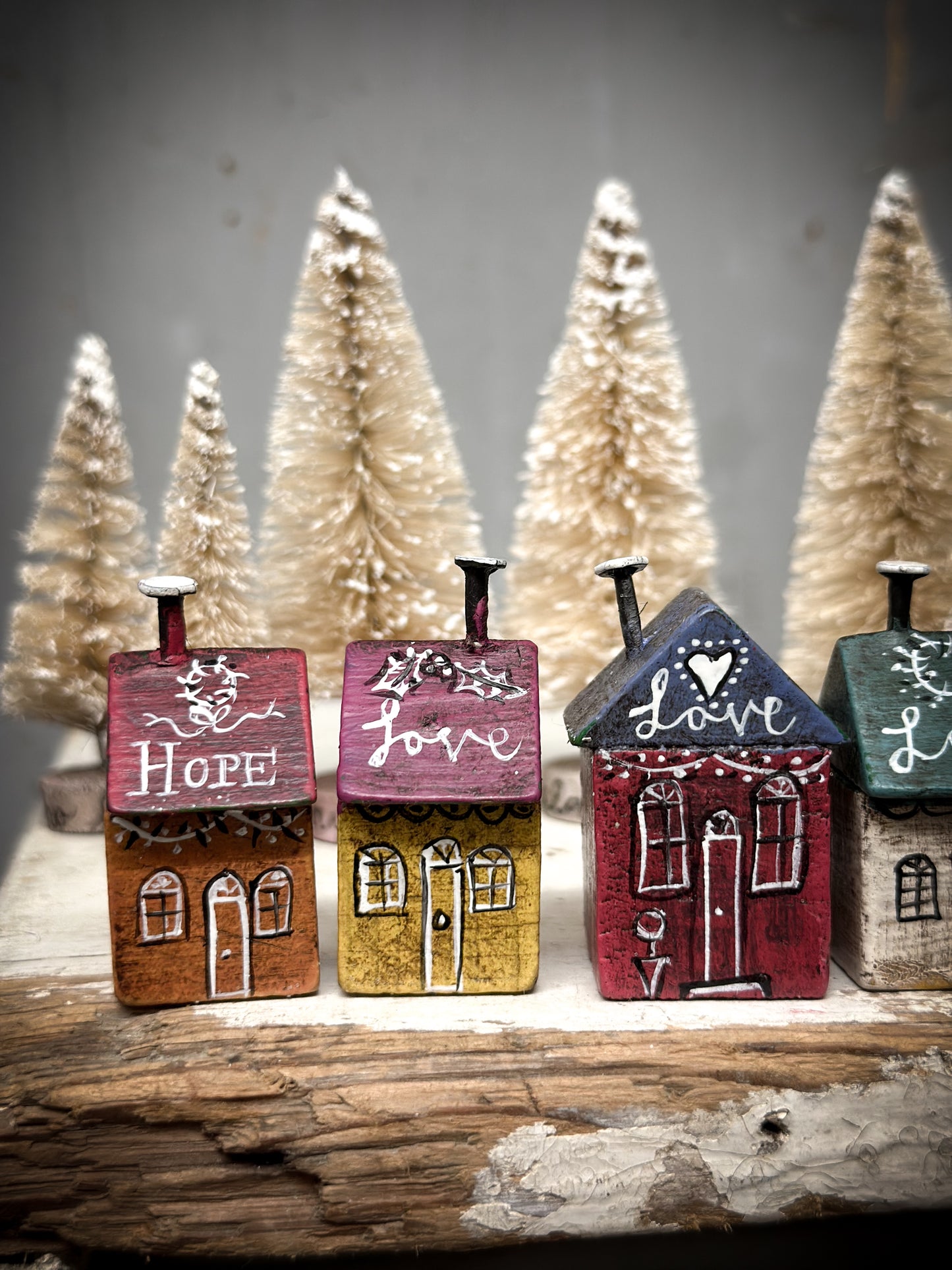 A mini Vintage German Erzgebirge Putz Wooden Village House “Joy”