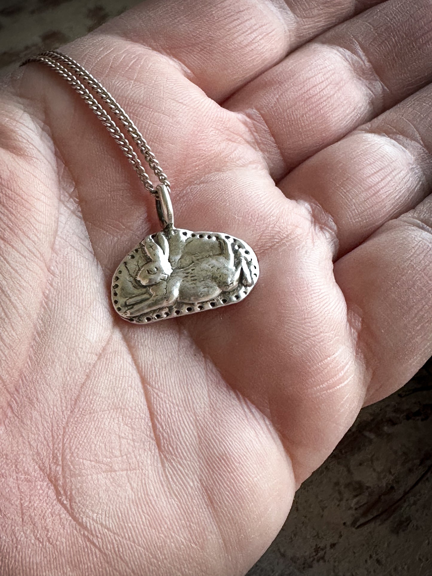 Moonlit Rabbit Pendant – Handcrafted Fine Silver Necklace