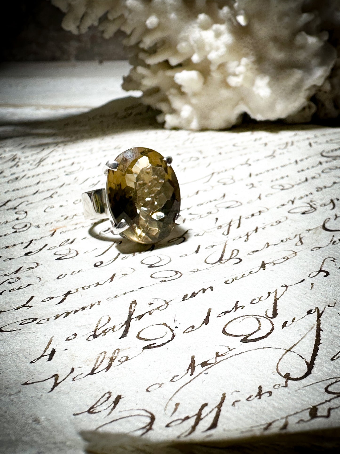 Vintage 925 Silver Chunky Citrine statement Ring