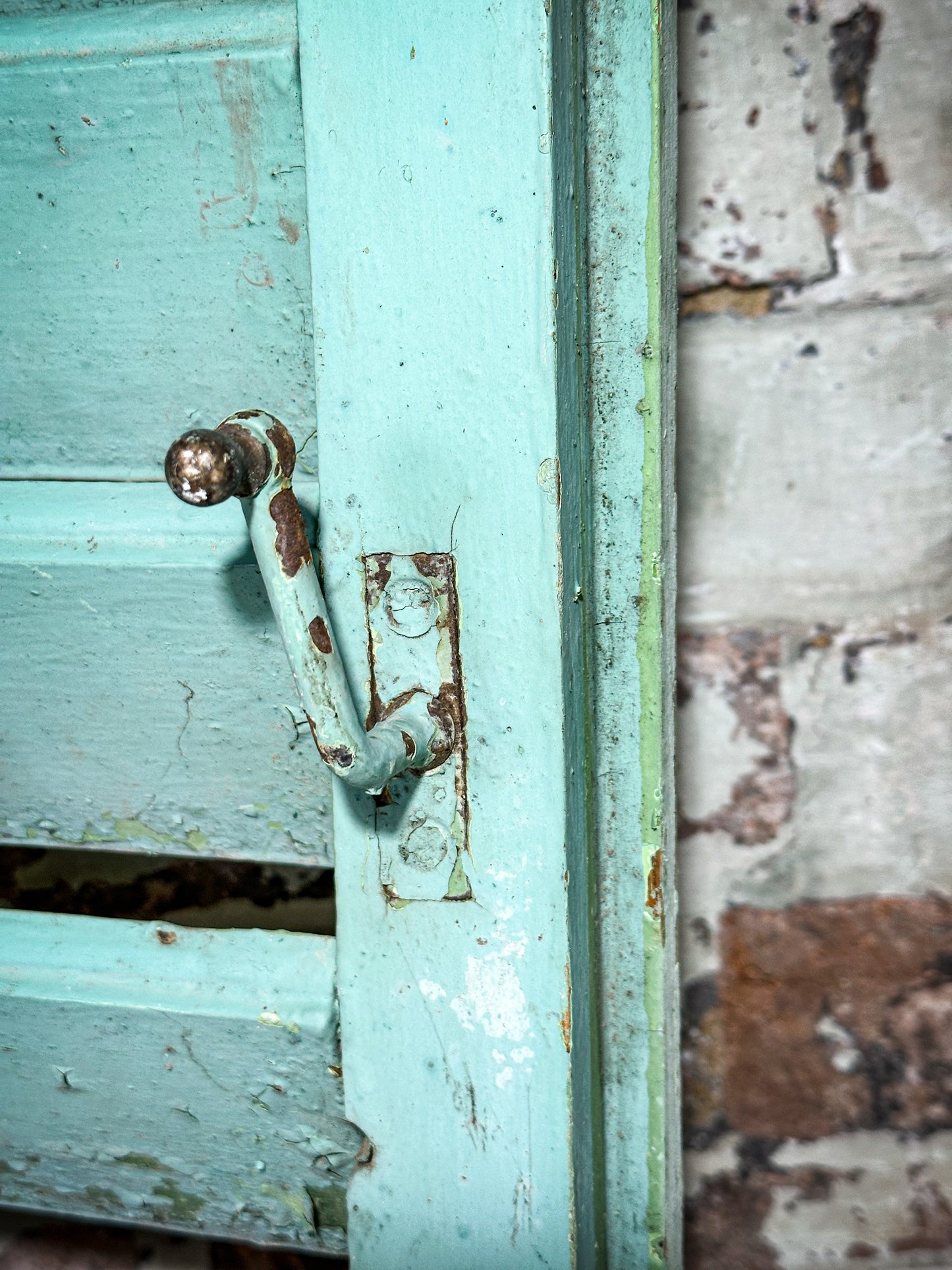 A Pair of French Green Chippy Painted Shutters