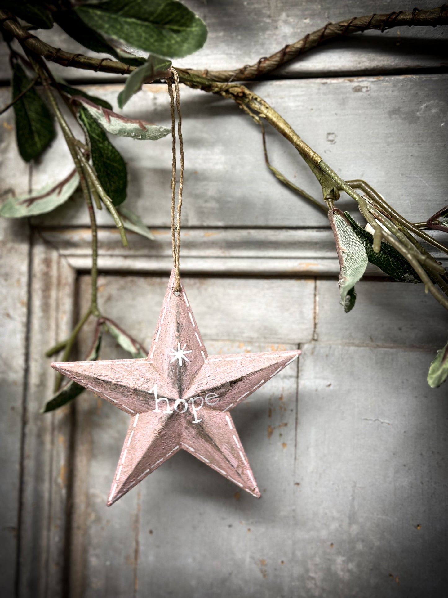 A Large Pink Tin Barn Star Christmas Decoration “Hope”