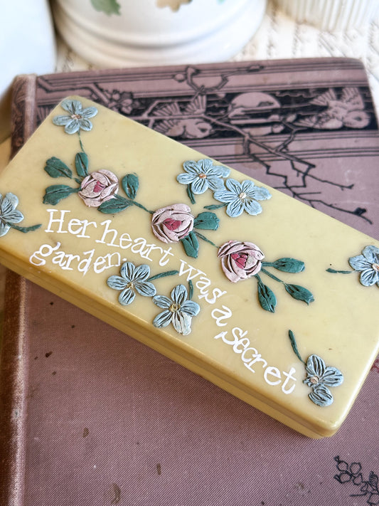 “Her Heart Was a Secret Garden” – Vintage Floral Painted Soap / Trinket Box