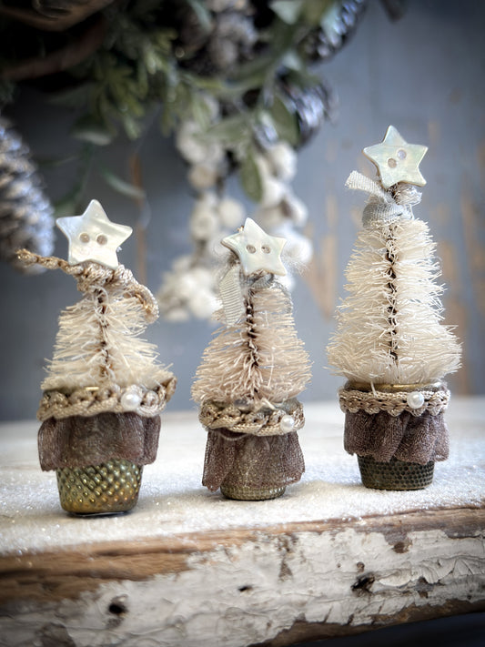 A Handmade Vintage Thimble Christmas trees Decoration “Mauve Trim”