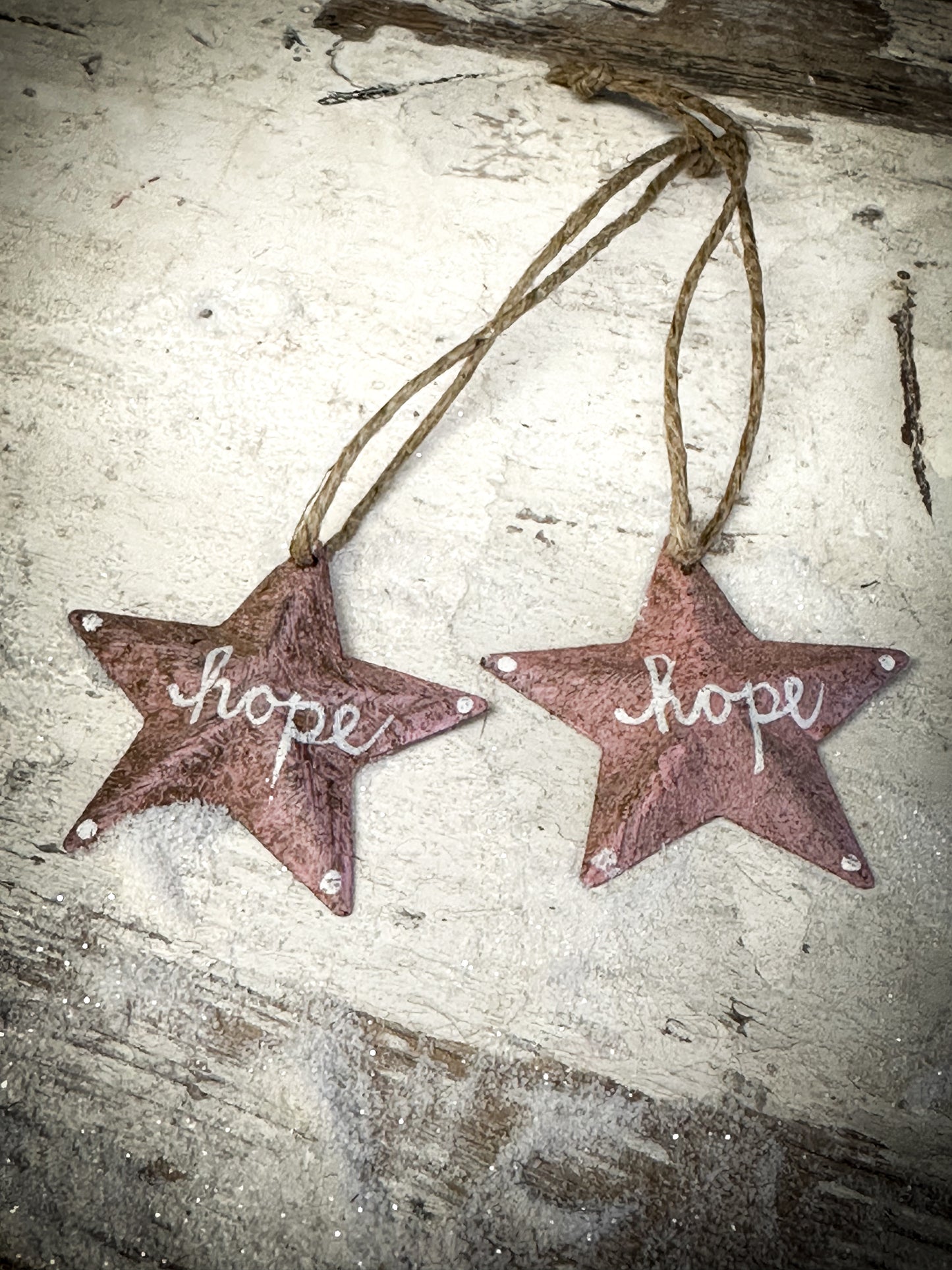 A Mini Pink Tin Barn Star Christmas Decoration “Hope”