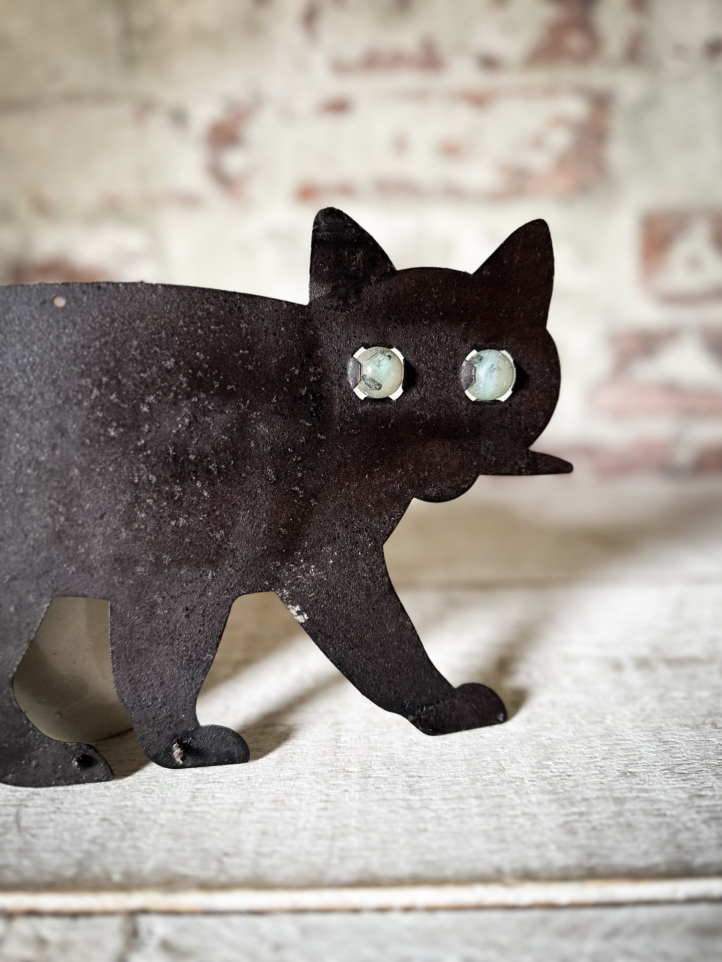 Antique Edwardian Black Cat Bird Scarer with Glass Eyes