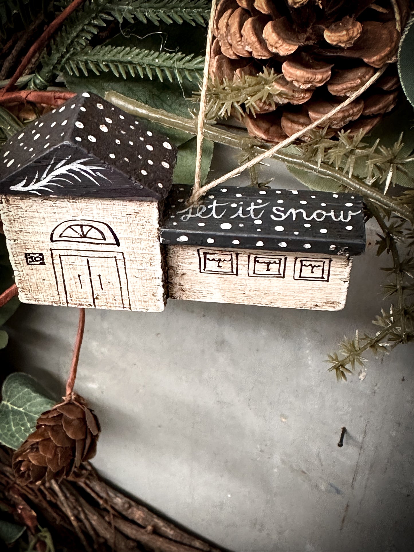 A Hanging Vintage German Erzgebirge Putz Wooden Village House