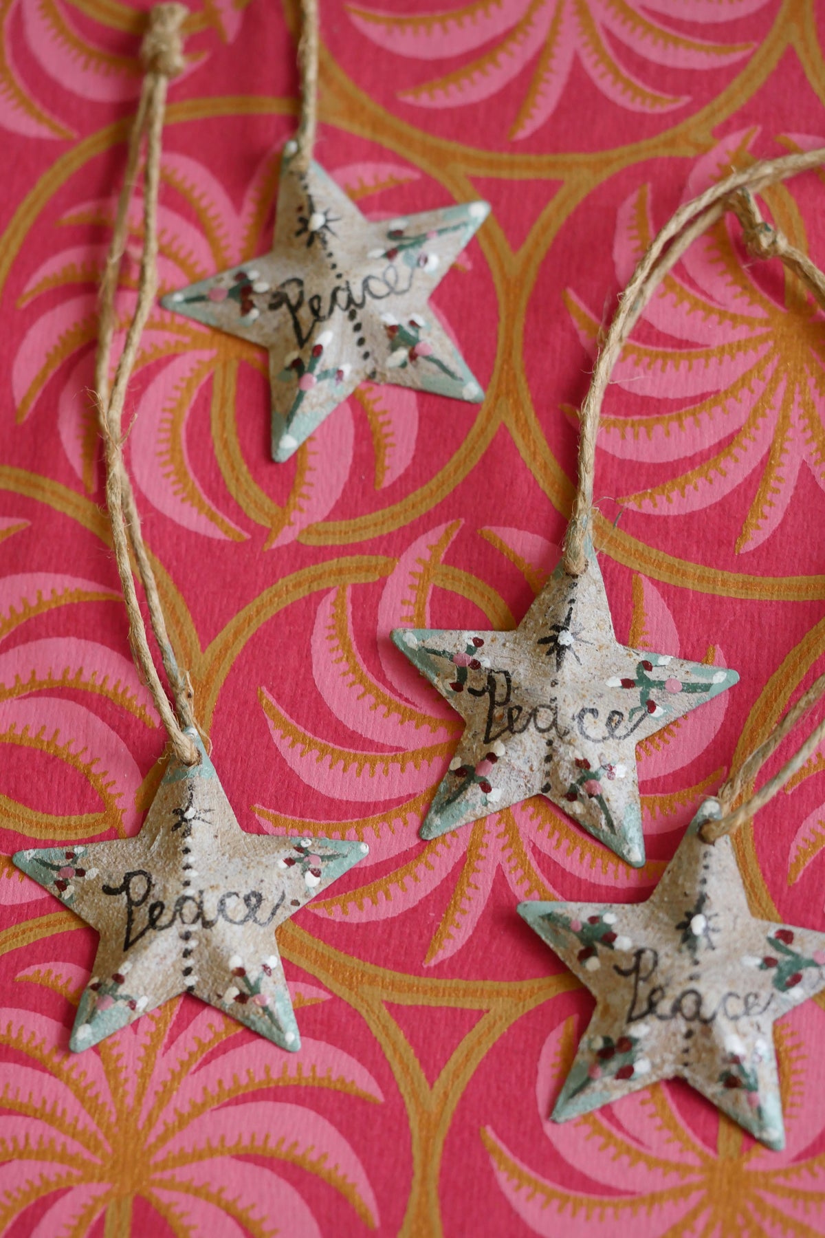 Hand Painted Folk Art Pressed Tin Barn Stars – Peace