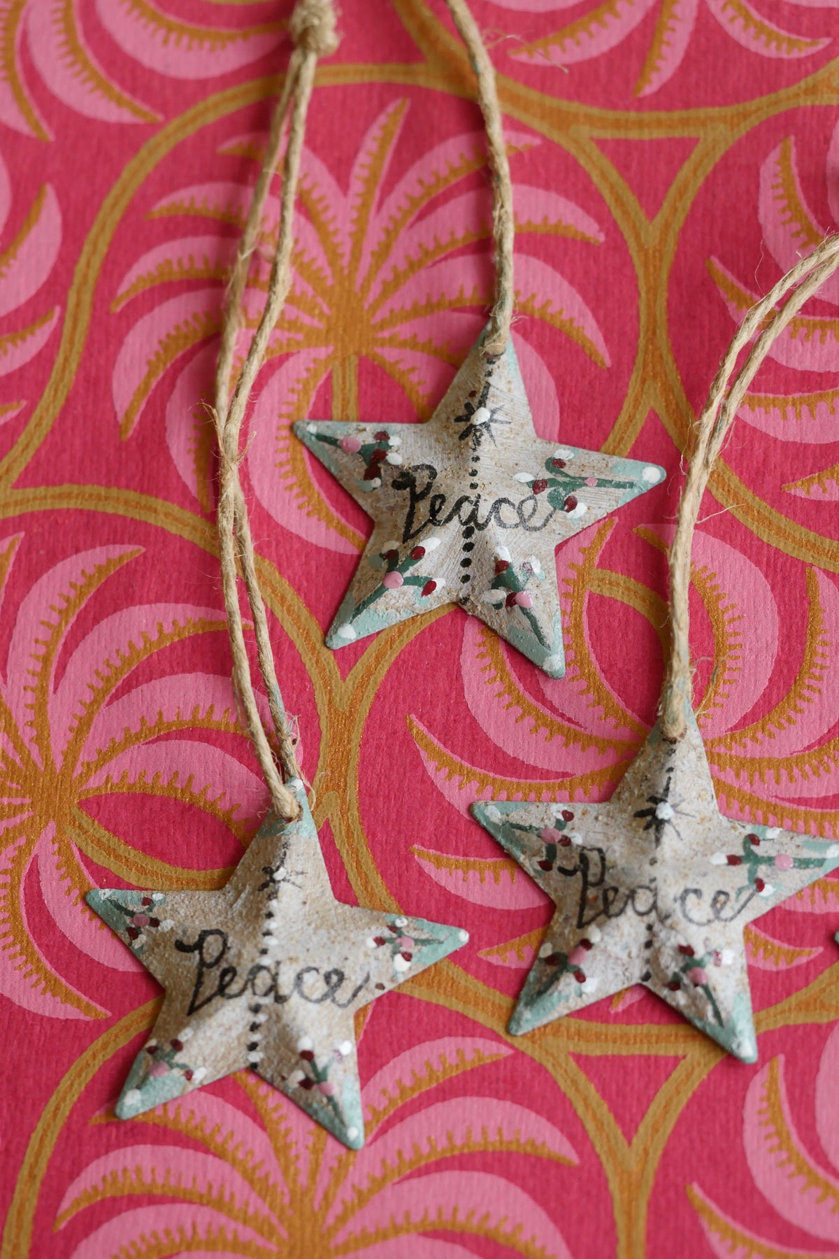 Hand Painted Folk Art Pressed Tin Barn Stars – Peace