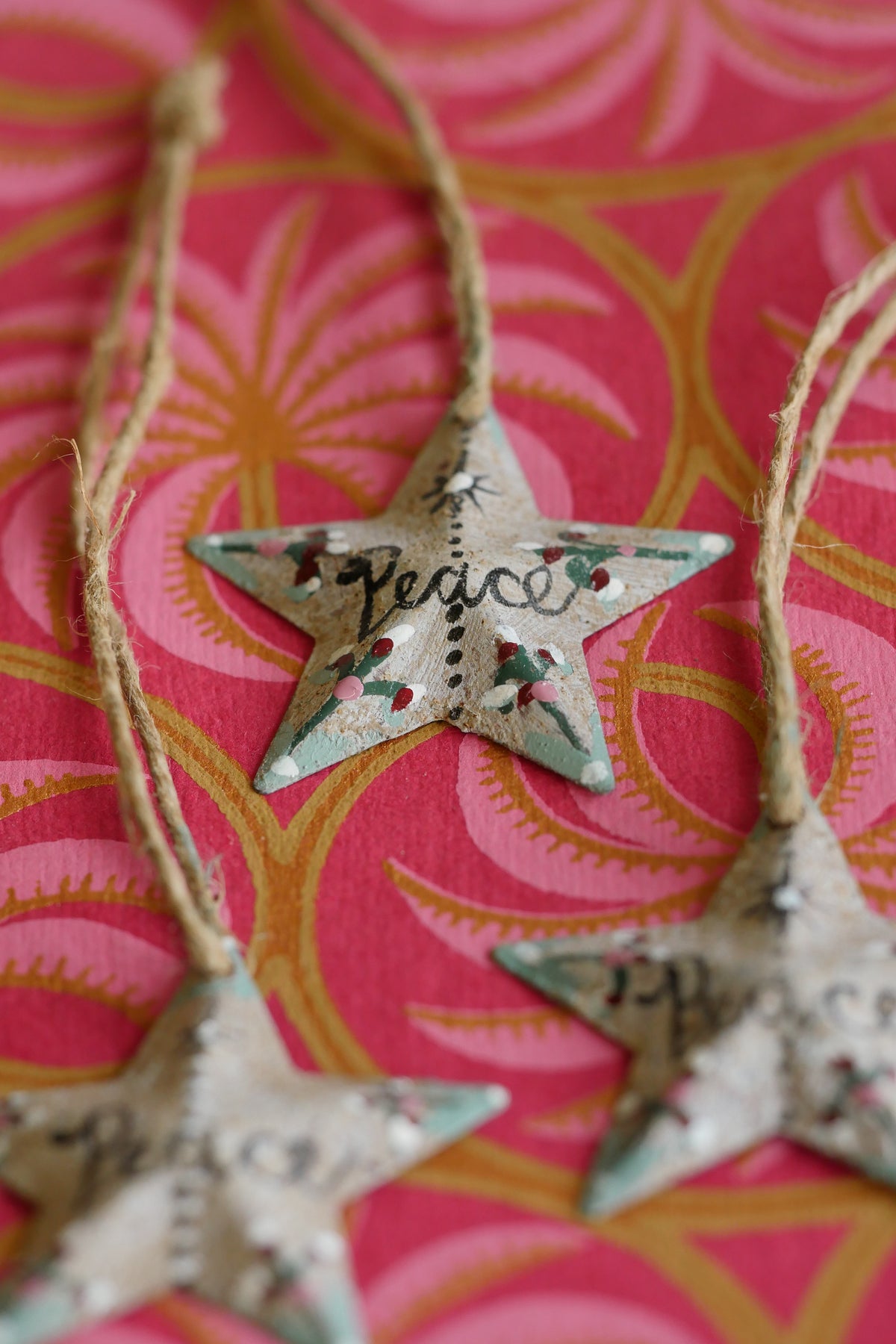 Hand Painted Folk Art Pressed Tin Barn Stars – Peace