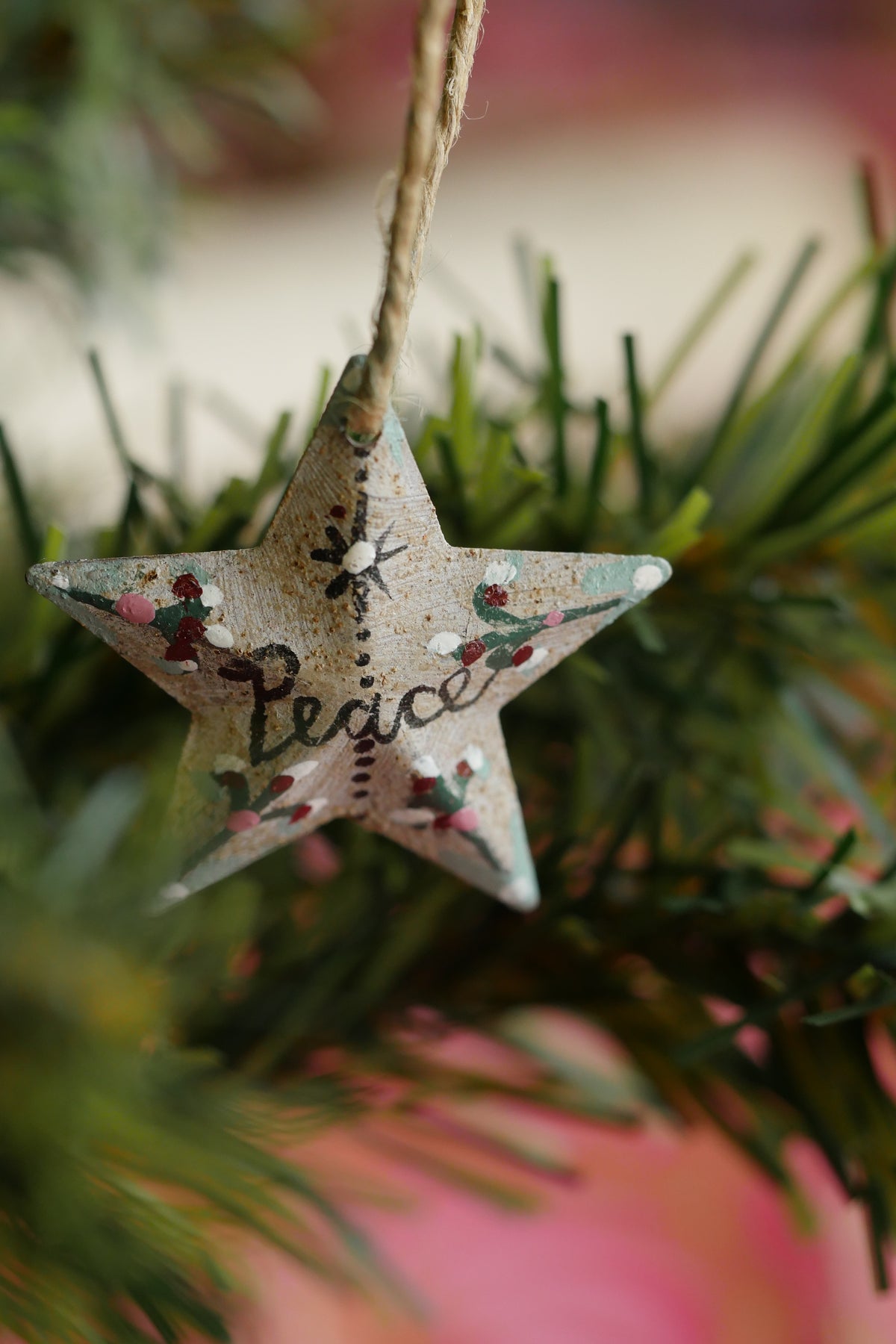 Hand Painted Folk Art Pressed Tin Barn Stars – Peace