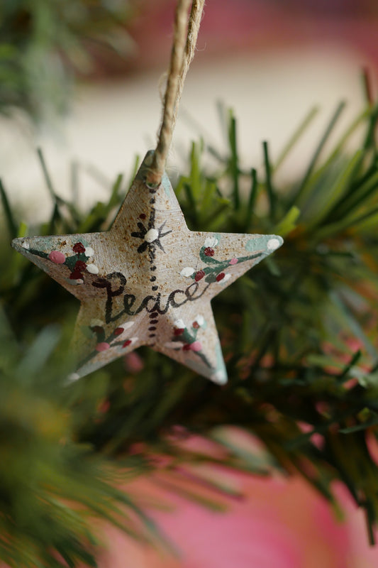 Hand Painted Folk Art Pressed Tin Barn Stars – Peace