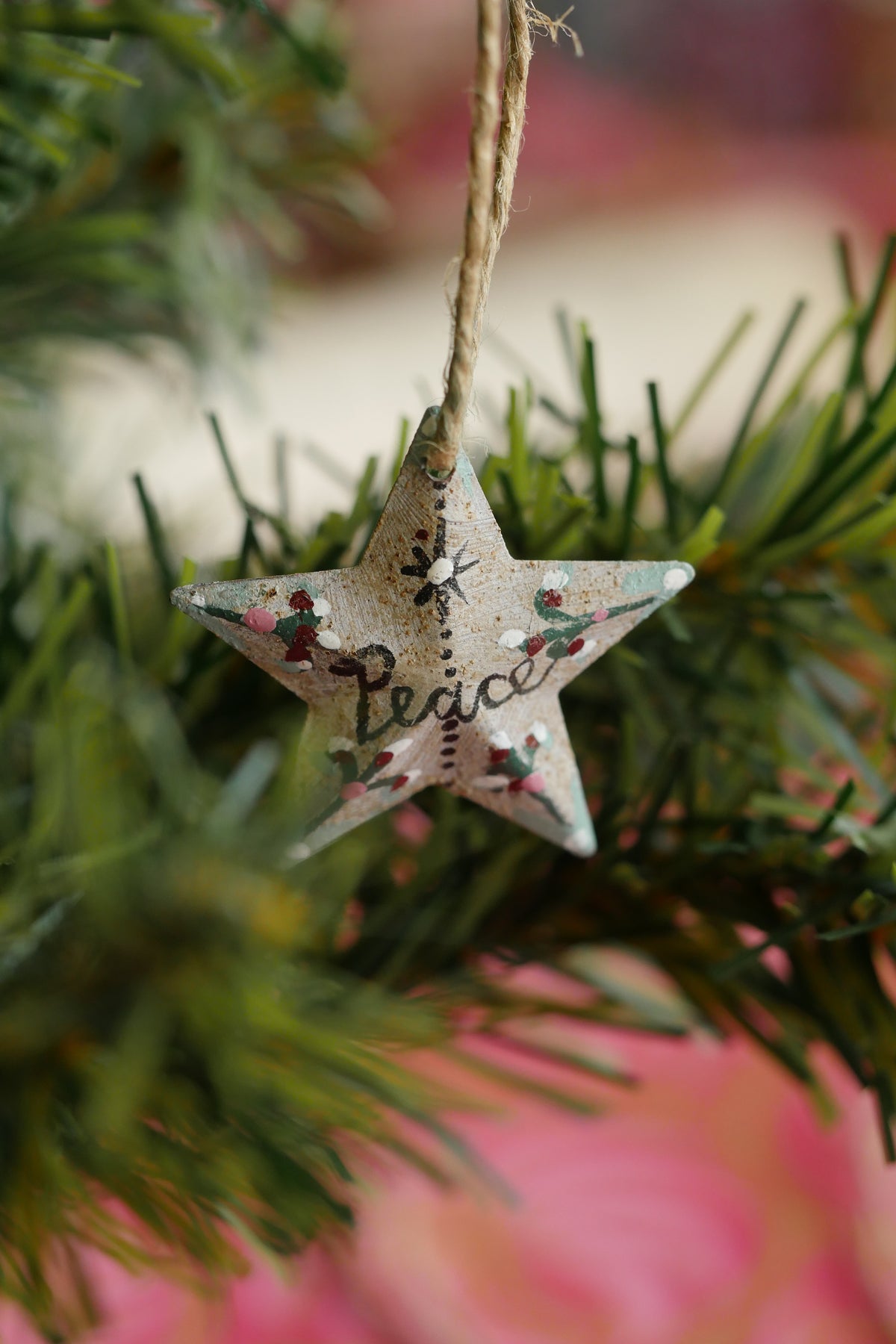 Hand Painted Folk Art Pressed Tin Barn Stars – Peace