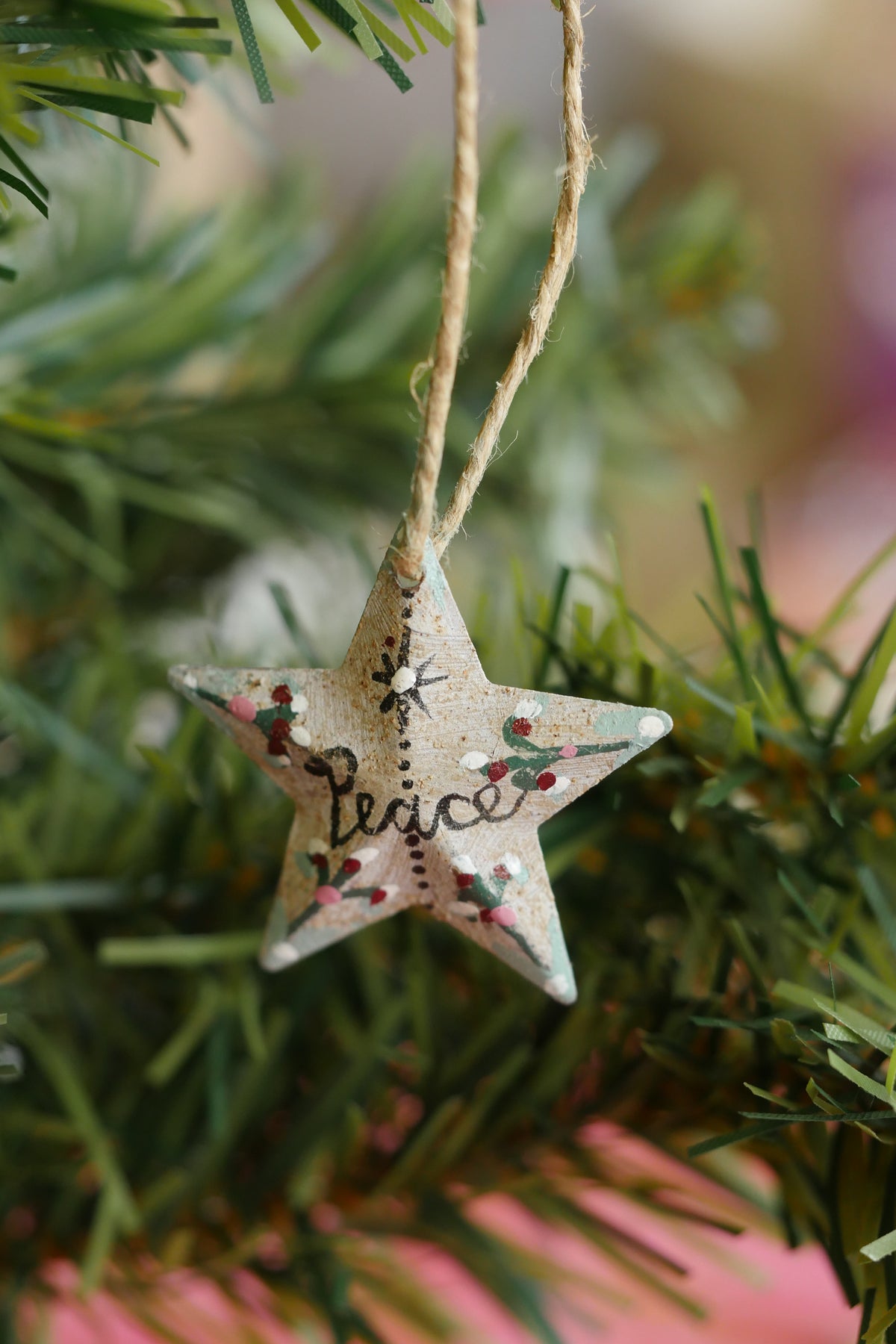 Hand Painted Folk Art Pressed Tin Barn Stars – Peace