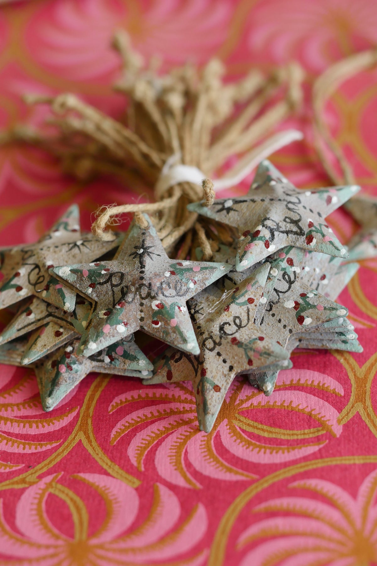 Hand Painted Folk Art Pressed Tin Barn Stars – Peace