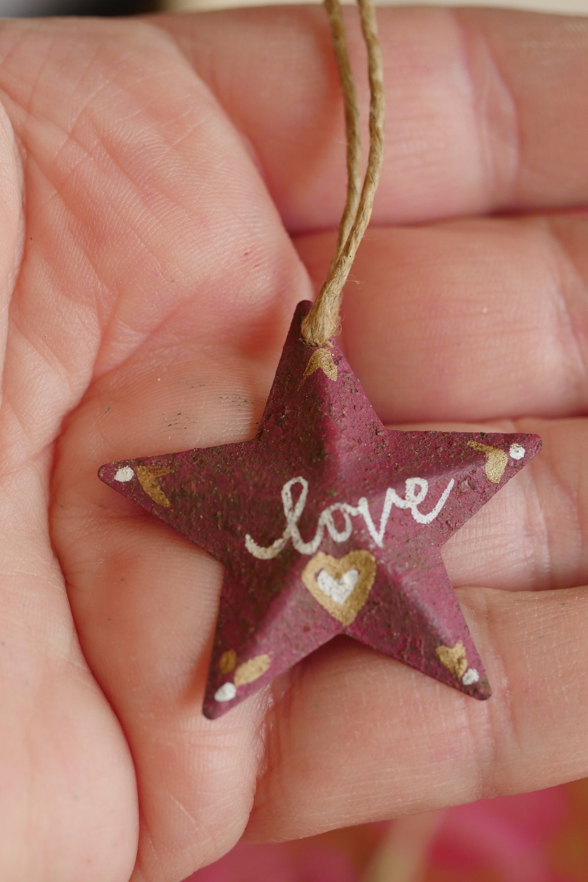 Hand Painted Folk Art Pressed Tin Barn Stars – love